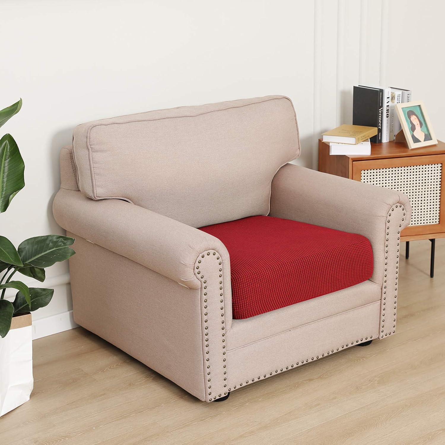 image:imageEasyGoing Stretch 4 Pieces Couch Cushion Covers for Sectional Sofa LeftRight L Shape Chaise Lounge Sofa Seat slipcover AntiSlip Sofa Cover Soft 3 Seater 1 Chaise Dark GrayChristmas Red