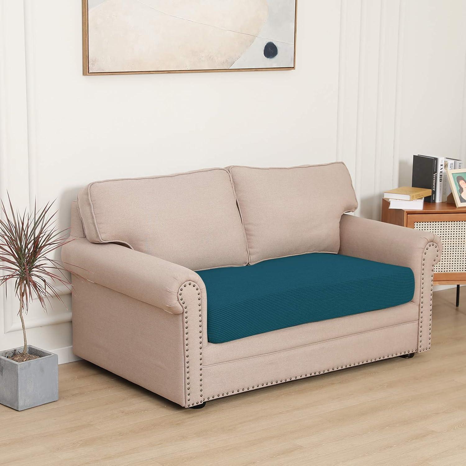 image:imageEasyGoing Stretch 4 Pieces Couch Cushion Covers for Sectional Sofa LeftRight L Shape Chaise Lounge Sofa Seat slipcover AntiSlip Sofa Cover Soft 3 Seater 1 Chaise Dark GrayPeacock Blue