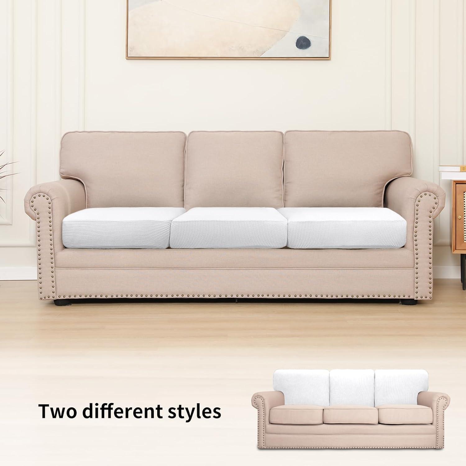 image:imageEasyGoing Stretch 4 Pieces Couch Cushion Covers for Sectional Sofa LeftRight L Shape Chaise Lounge Sofa Seat slipcover AntiSlip Sofa Cover Soft 3 Seater 1 Chaise Dark GraySnow White