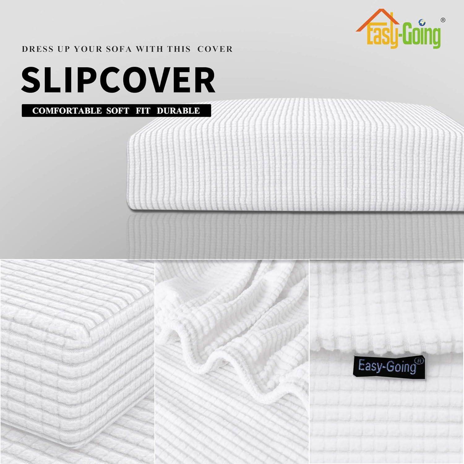 image:imageEasyGoing Stretch 4 Pieces Couch Cushion Covers for Sectional Sofa LeftRight L Shape Chaise Lounge Sofa Seat slipcover AntiSlip Sofa Cover Soft 3 Seater 1 Chaise Dark GraySnow White