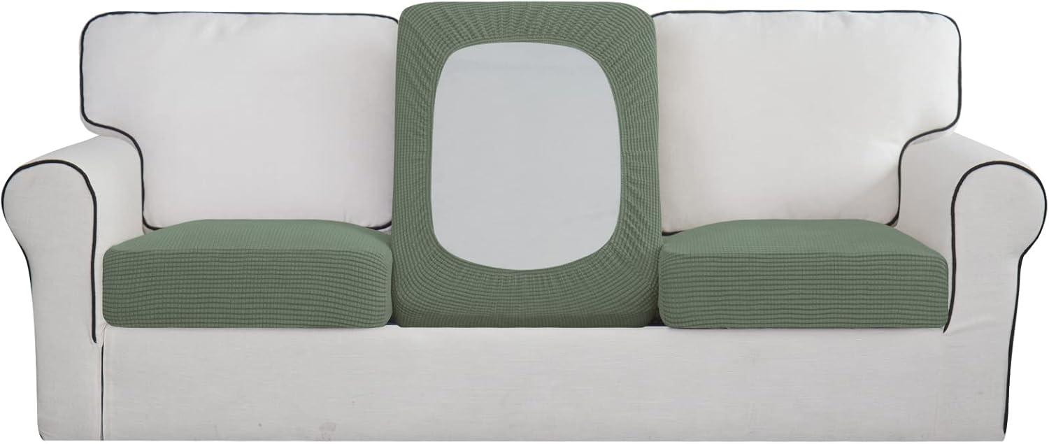 image:imageEasyGoing Stretch 4 Pieces Couch Cushion Covers for Sectional Sofa LeftRight L Shape Chaise Lounge Sofa Seat slipcover AntiSlip Sofa Cover Soft 3 Seater 1 Chaise Dark GrayGreyish Green