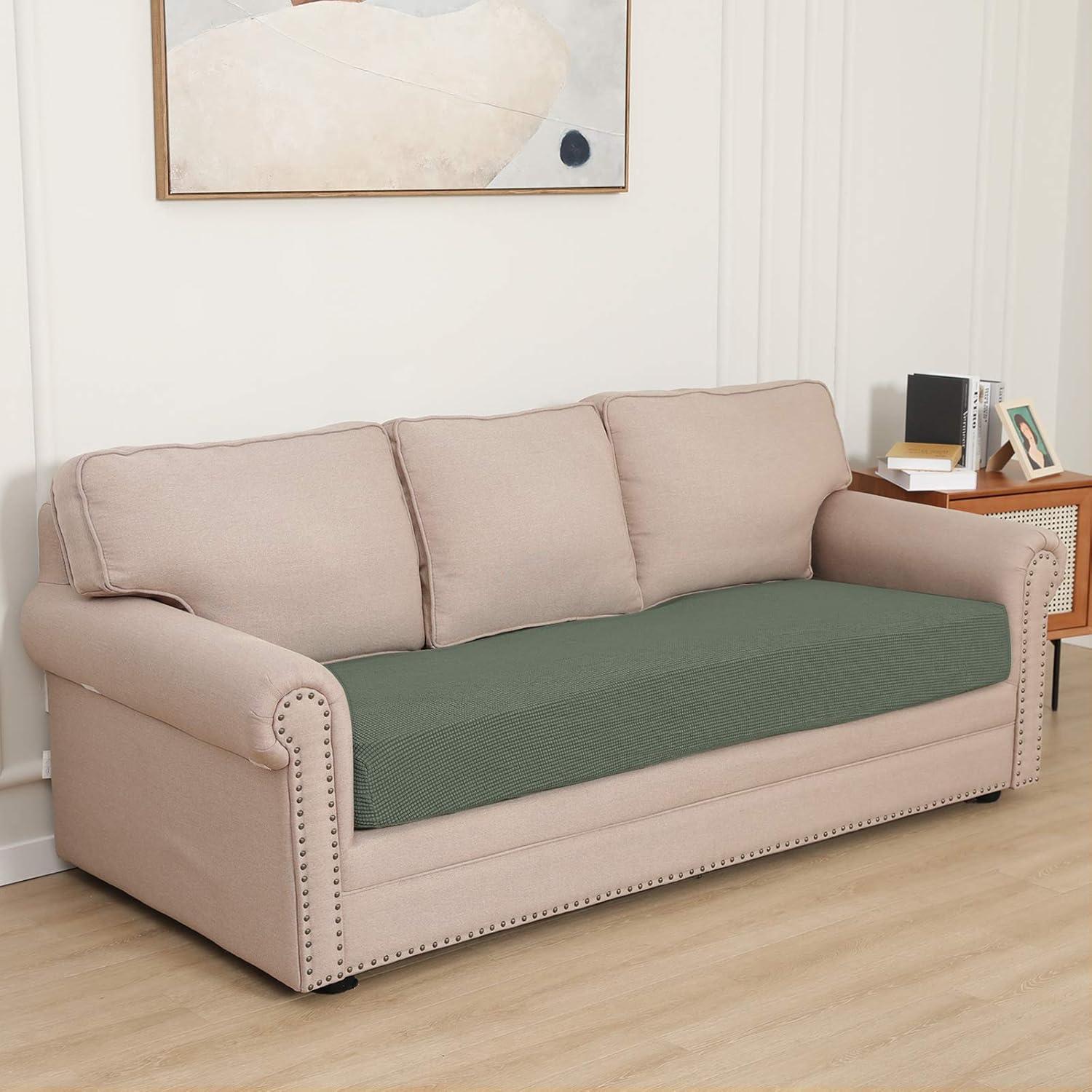 image:imageEasyGoing Stretch 4 Pieces Couch Cushion Covers for Sectional Sofa LeftRight L Shape Chaise Lounge Sofa Seat slipcover AntiSlip Sofa Cover Soft 3 Seater 1 Chaise Dark GrayGreyish Green