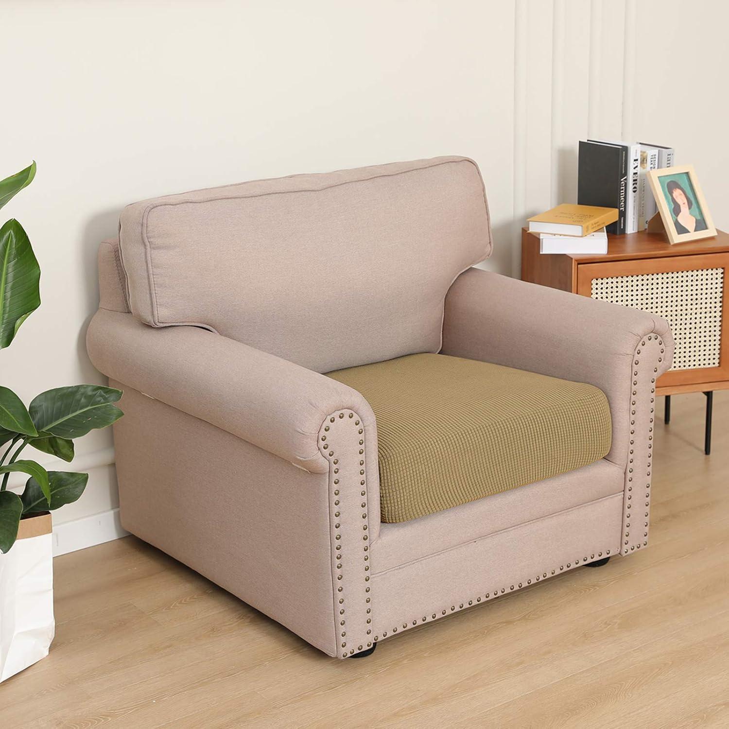 image:imageEasyGoing Stretch 4 Pieces Couch Cushion Covers for Sectional Sofa LeftRight L Shape Chaise Lounge Sofa Seat slipcover AntiSlip Sofa Cover Soft 3 Seater 1 Chaise Dark GrayGolden