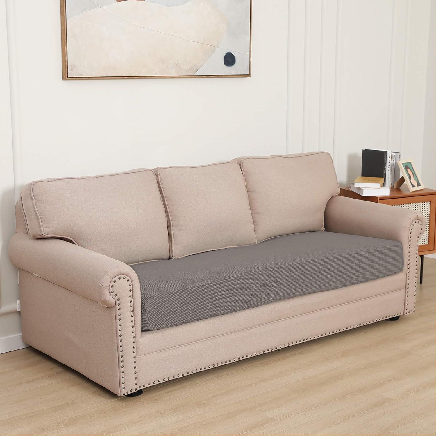image:imageEasyGoing Stretch 4 Pieces Couch Cushion Covers for Sectional Sofa LeftRight L Shape Chaise Lounge Sofa Seat slipcover AntiSlip Sofa Cover Soft 3 Seater 1 Chaise Dark GrayTaupe
