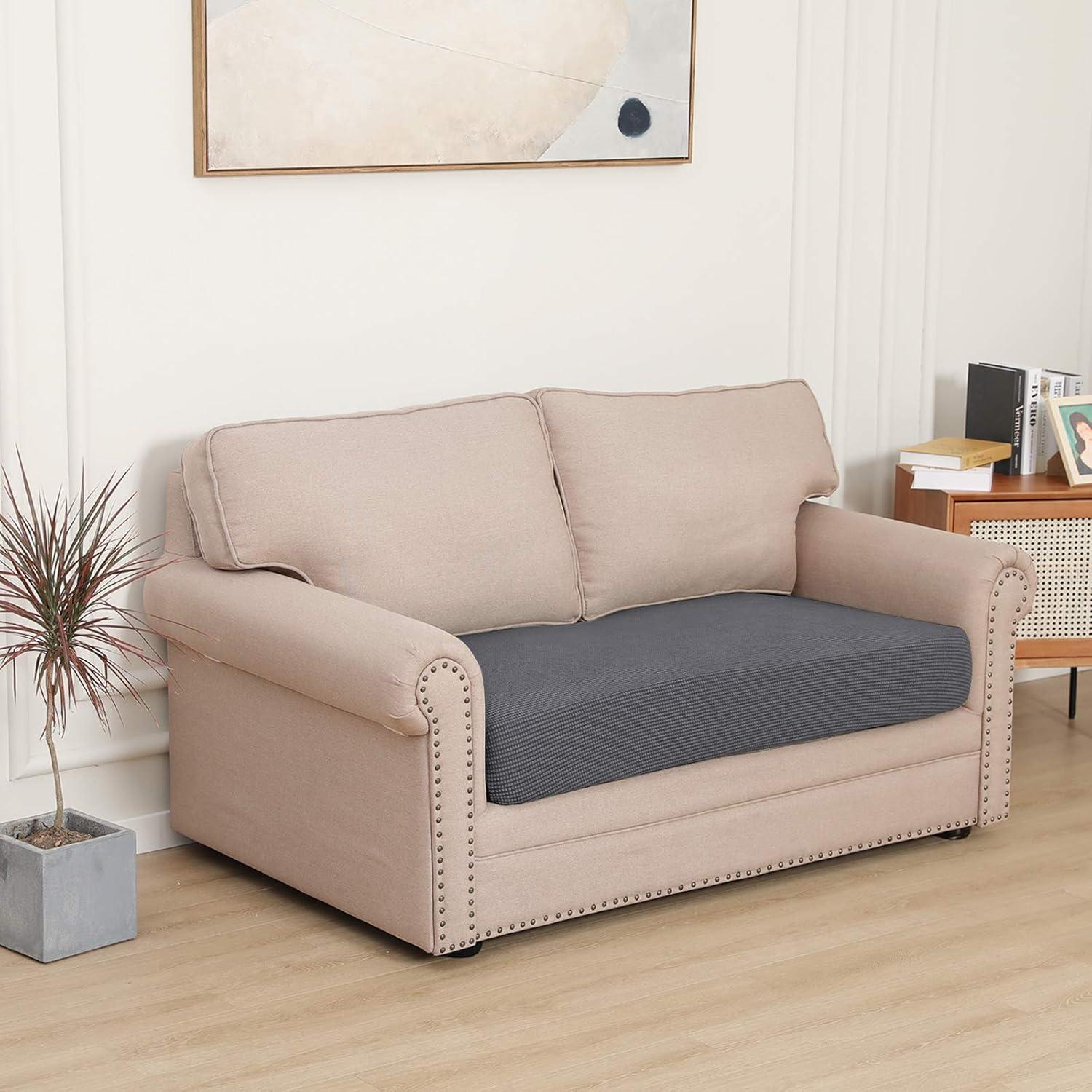 image:imageEasyGoing Stretch 4 Pieces Couch Cushion Covers for Sectional Sofa LeftRight L Shape Chaise Lounge Sofa Seat slipcover AntiSlip Sofa Cover Soft 3 Seater 1 Chaise Dark GrayGrey