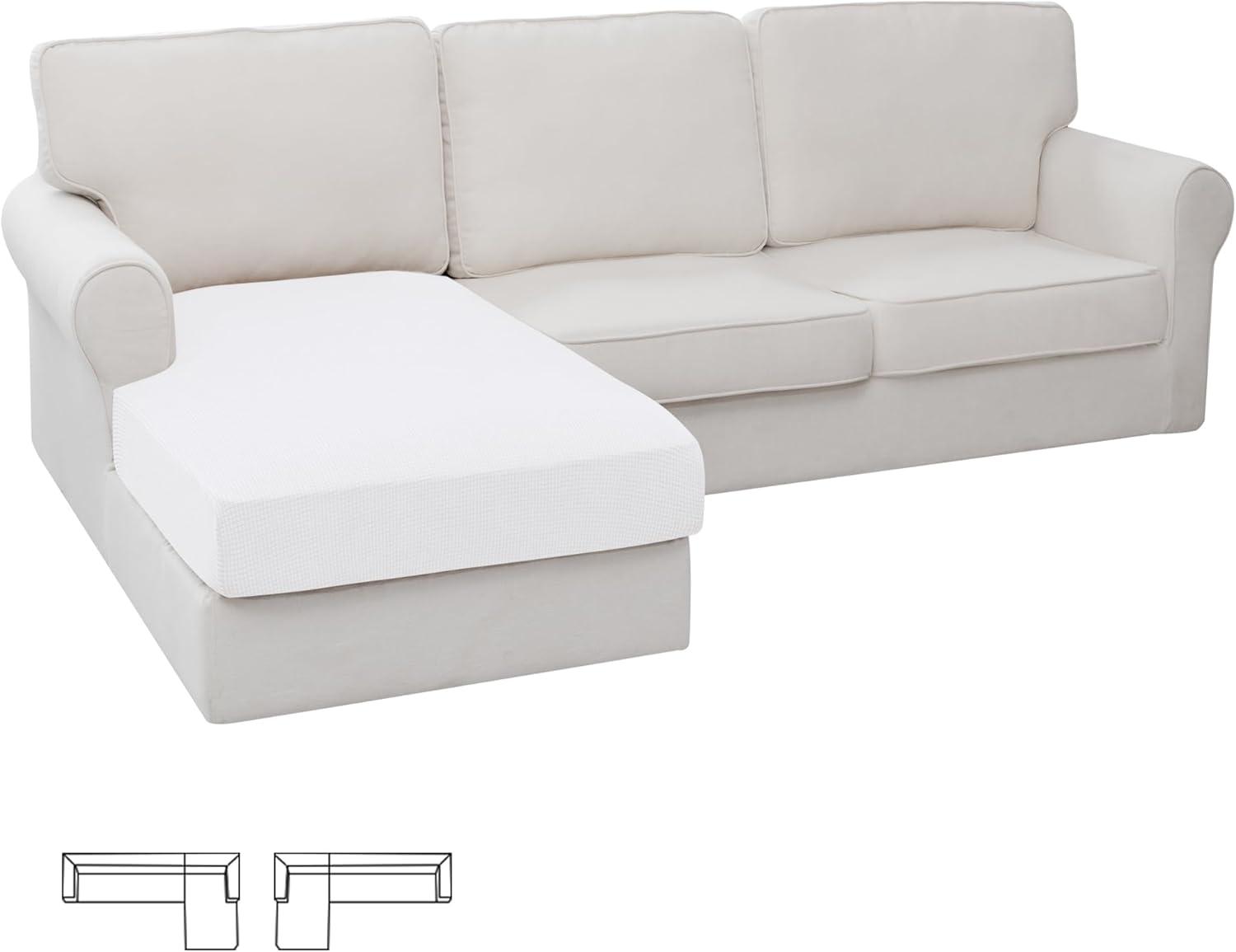 image:imageEasyGoing Stretch 4 Pieces Couch Cushion Covers for Sectional Sofa LeftRight L Shape Chaise Lounge Sofa Seat slipcover AntiSlip Sofa Cover Soft 3 Seater 1 Chaise Dark GraySnow White