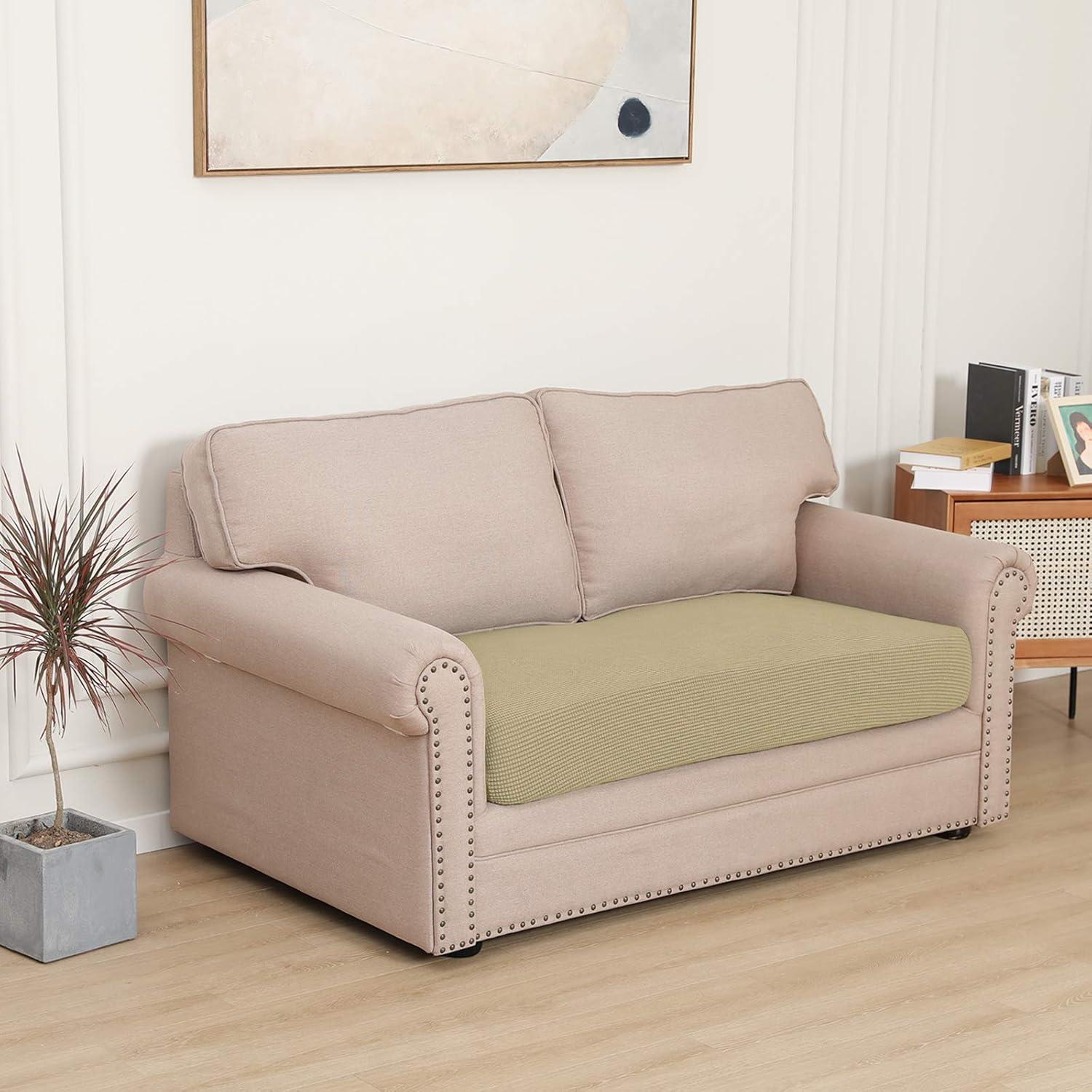 image:imageEasyGoing Stretch 4 Pieces Couch Cushion Covers for Sectional Sofa LeftRight L Shape Chaise Lounge Sofa Seat slipcover AntiSlip Sofa Cover Soft 3 Seater 1 Chaise Dark GrayBeige