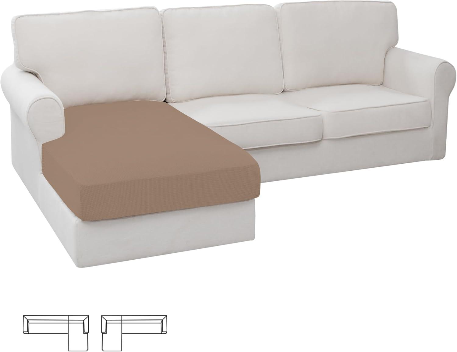 image:imageEasyGoing Stretch 4 Pieces Couch Cushion Covers for Sectional Sofa LeftRight L Shape Chaise Lounge Sofa Seat slipcover AntiSlip Sofa Cover Soft 3 Seater 1 Chaise Dark GrayCamel