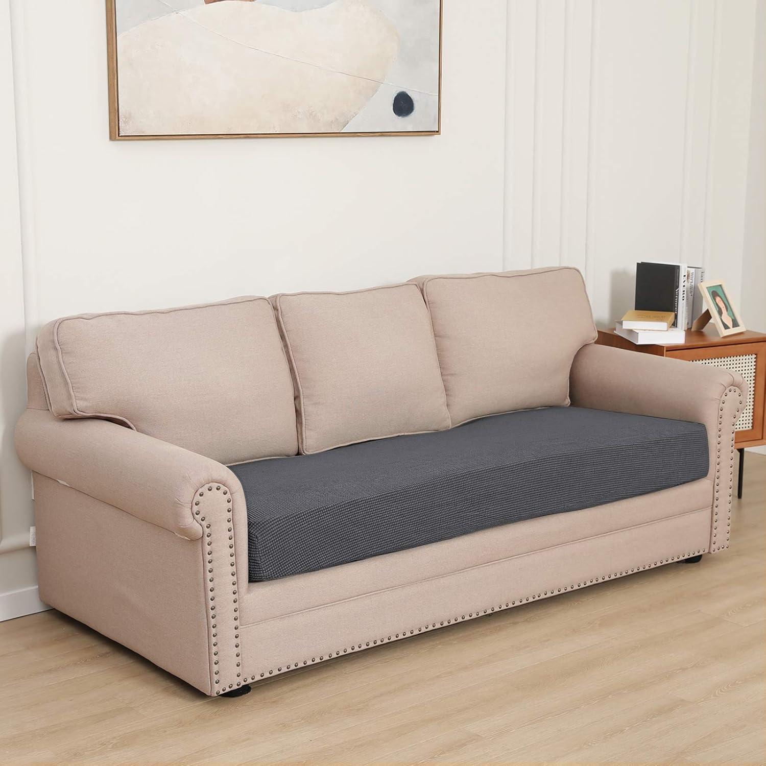 image:imageEasyGoing Stretch 4 Pieces Couch Cushion Covers for Sectional Sofa LeftRight L Shape Chaise Lounge Sofa Seat slipcover AntiSlip Sofa Cover Soft 3 Seater 1 Chaise Dark GrayGrey