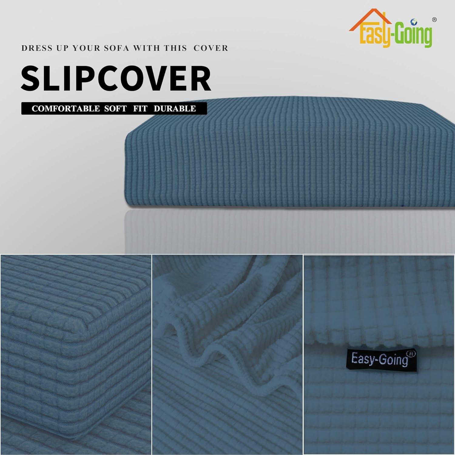 image:imageEasyGoing Stretch 4 Pieces Couch Cushion Covers for Sectional Sofa LeftRight L Shape Chaise Lounge Sofa Seat slipcover AntiSlip Sofa Cover Soft 3 Seater 1 Chaise Dark GrayBluestone