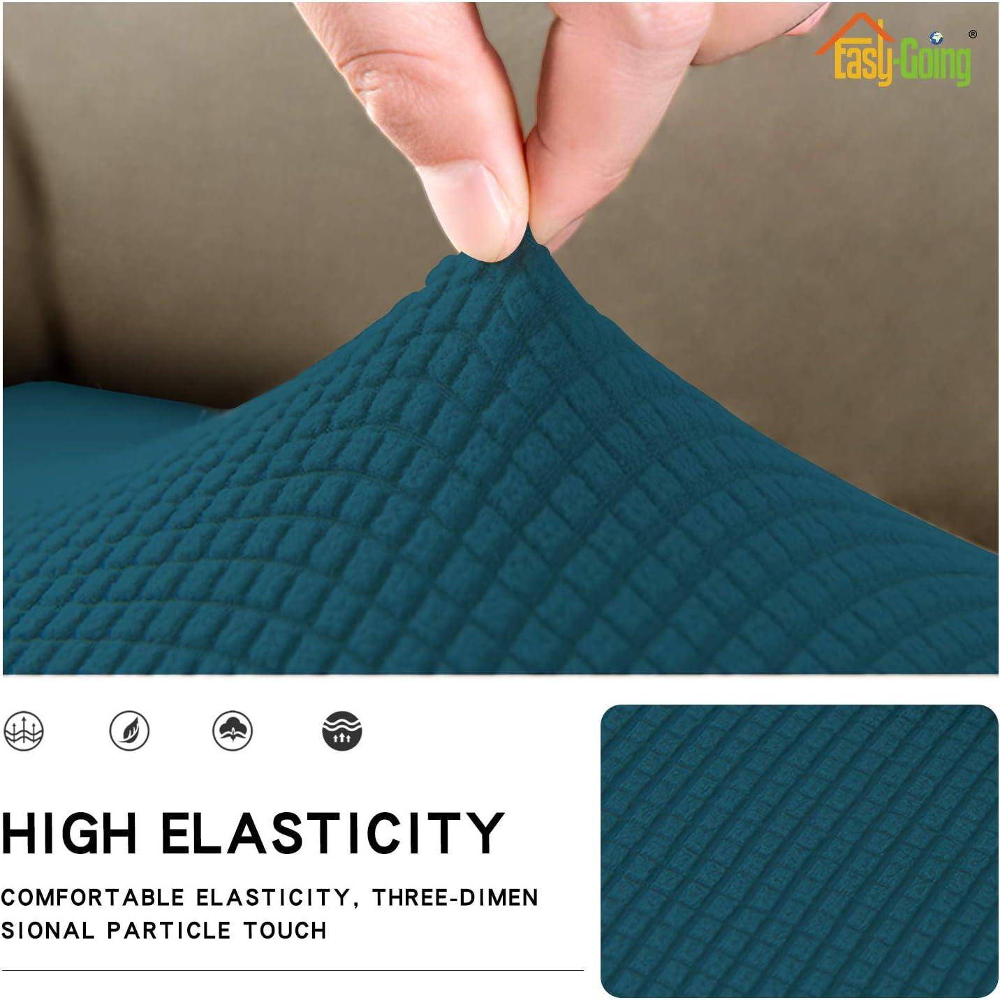 image:imageEasyGoing Stretch 4 Pieces Couch Cushion Covers for Sectional Sofa LeftRight L Shape Chaise Lounge Sofa Seat slipcover AntiSlip Sofa Cover Soft 3 Seater 1 Chaise Dark GrayPeacock Blue