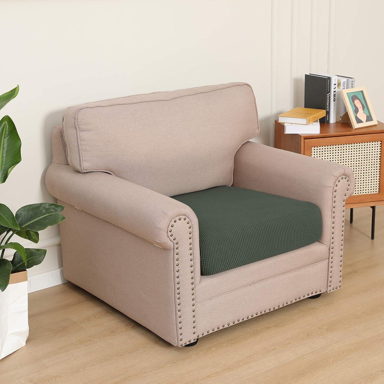 image:imageEasyGoing Stretch 4 Pieces Couch Cushion Covers for Sectional Sofa LeftRight L Shape Chaise Lounge Sofa Seat slipcover AntiSlip Sofa Cover Soft 3 Seater 1 Chaise Dark GrayOlive Green