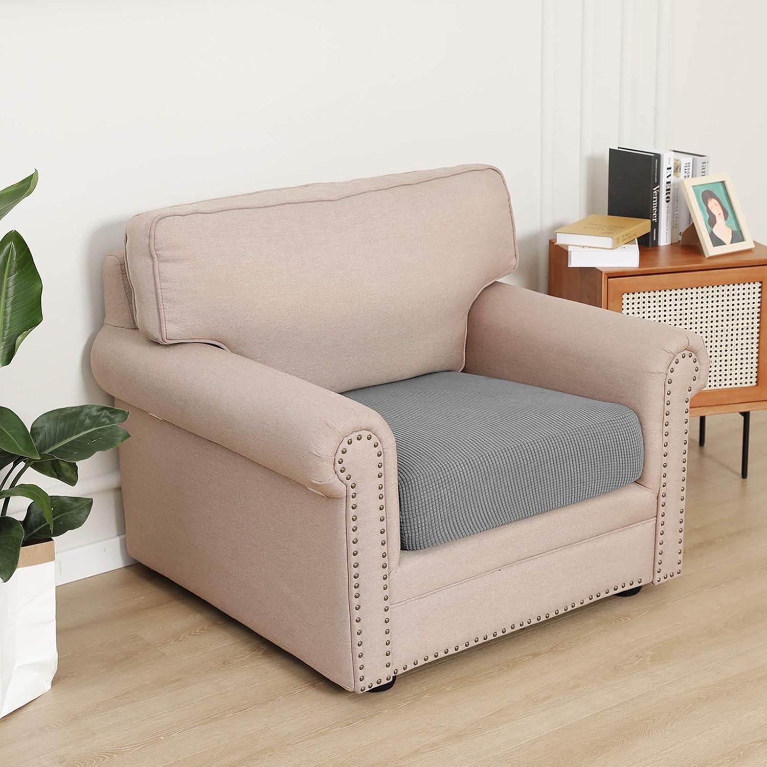 image:imageEasyGoing Stretch 4 Pieces Couch Cushion Covers for Sectional Sofa LeftRight L Shape Chaise Lounge Sofa Seat slipcover AntiSlip Sofa Cover Soft 3 Seater 1 Chaise Dark GrayLight Gray
