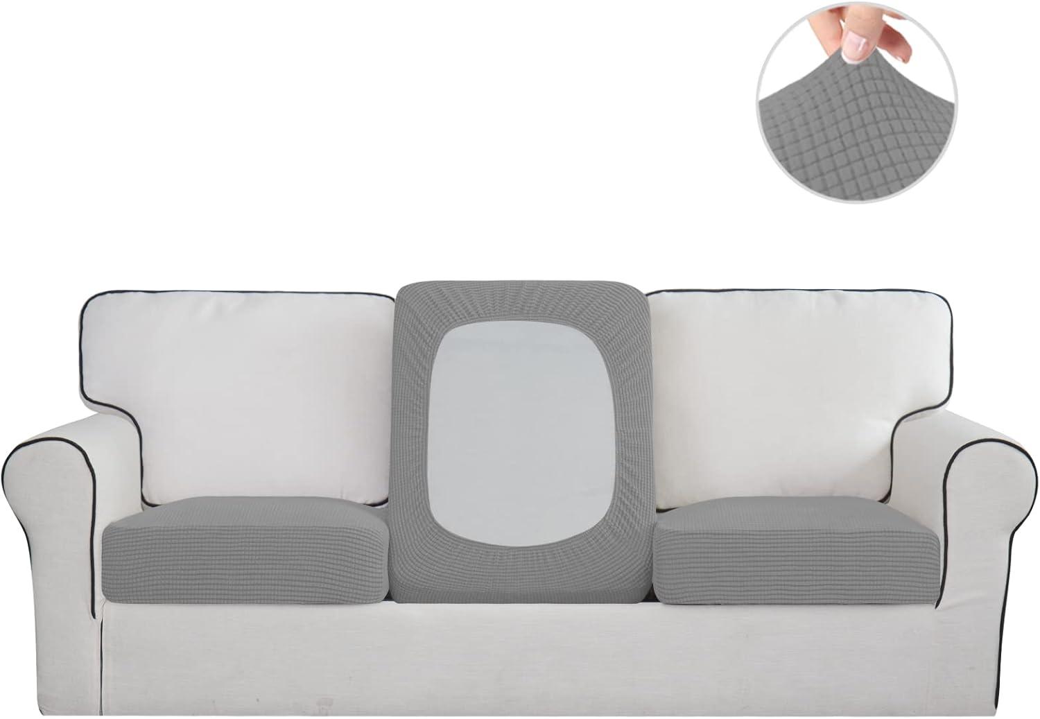 image:imageEasyGoing Stretch 4 Pieces Couch Cushion Covers for Sectional Sofa LeftRight L Shape Chaise Lounge Sofa Seat slipcover AntiSlip Sofa Cover Soft 3 Seater 1 Chaise Dark GrayLight Gray