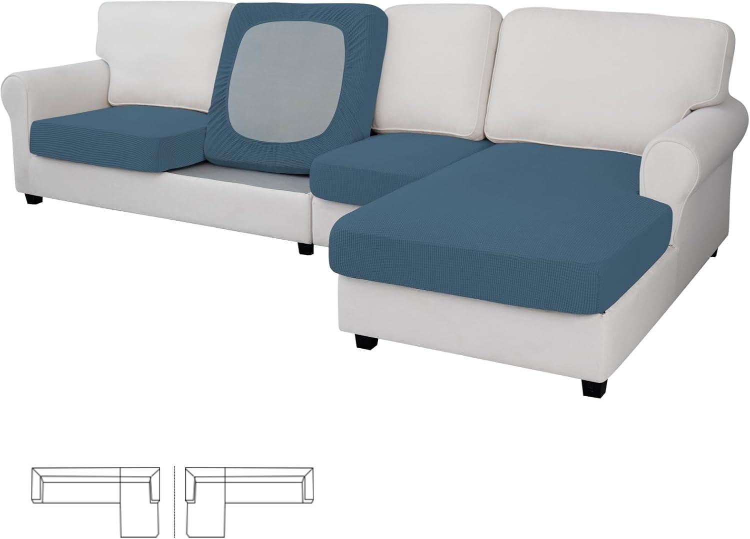 image:imageEasyGoing Stretch 4 Pieces Couch Cushion Covers for Sectional Sofa LeftRight L Shape Chaise Lounge Sofa Seat slipcover AntiSlip Sofa Cover Soft 3 Seater 1 Chaise Dark GrayBluestone
