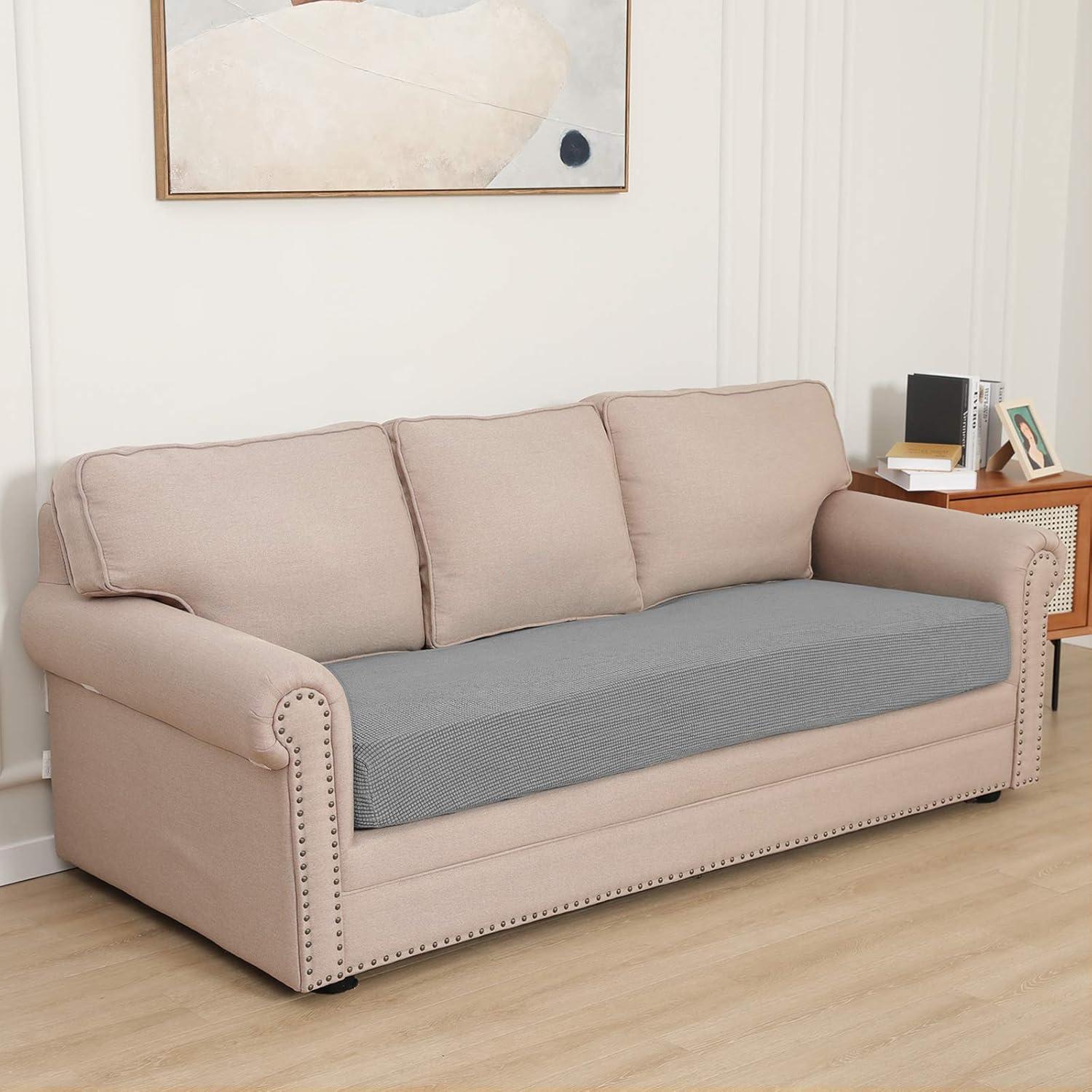 image:imageEasyGoing Stretch 4 Pieces Couch Cushion Covers for Sectional Sofa LeftRight L Shape Chaise Lounge Sofa Seat slipcover AntiSlip Sofa Cover Soft 3 Seater 1 Chaise Dark GrayLight Gray