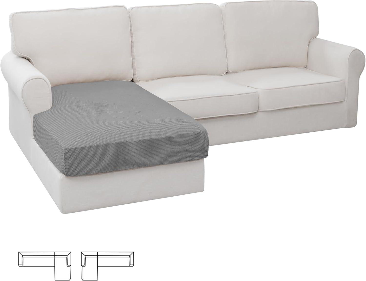 image:imageEasyGoing Stretch 4 Pieces Couch Cushion Covers for Sectional Sofa LeftRight L Shape Chaise Lounge Sofa Seat slipcover AntiSlip Sofa Cover Soft 3 Seater 1 Chaise Dark GrayLight Gray