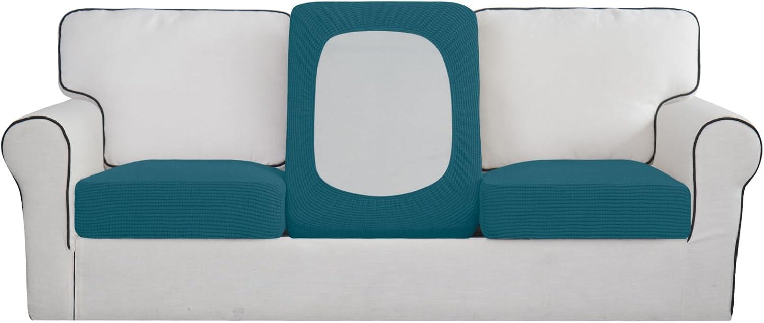 image:imageEasyGoing Stretch 4 Pieces Couch Cushion Covers for Sectional Sofa LeftRight L Shape Chaise Lounge Sofa Seat slipcover AntiSlip Sofa Cover Soft 3 Seater 1 Chaise Dark GrayPeacock Blue