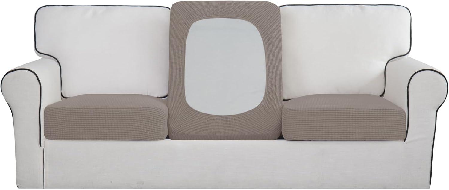 image:imageEasyGoing Stretch 4 Pieces Couch Cushion Covers for Sectional Sofa LeftRight L Shape Chaise Lounge Sofa Seat slipcover AntiSlip Sofa Cover Soft 3 Seater 1 Chaise Dark GrayTaupe