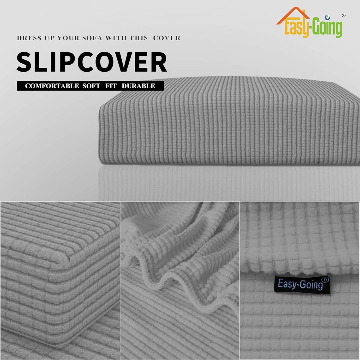image:imageEasyGoing Stretch 4 Pieces Couch Cushion Covers for Sectional Sofa LeftRight L Shape Chaise Lounge Sofa Seat slipcover AntiSlip Sofa Cover Soft 3 Seater 1 Chaise Dark GrayLight Gray