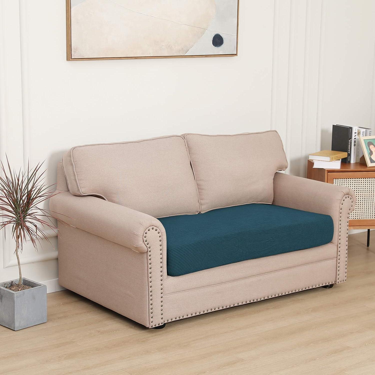 image:imageEasyGoing Stretch 4 Pieces Couch Cushion Covers for Sectional Sofa LeftRight L Shape Chaise Lounge Sofa Seat slipcover AntiSlip Sofa Cover Soft 3 Seater 1 Chaise Dark GrayDeep Teal