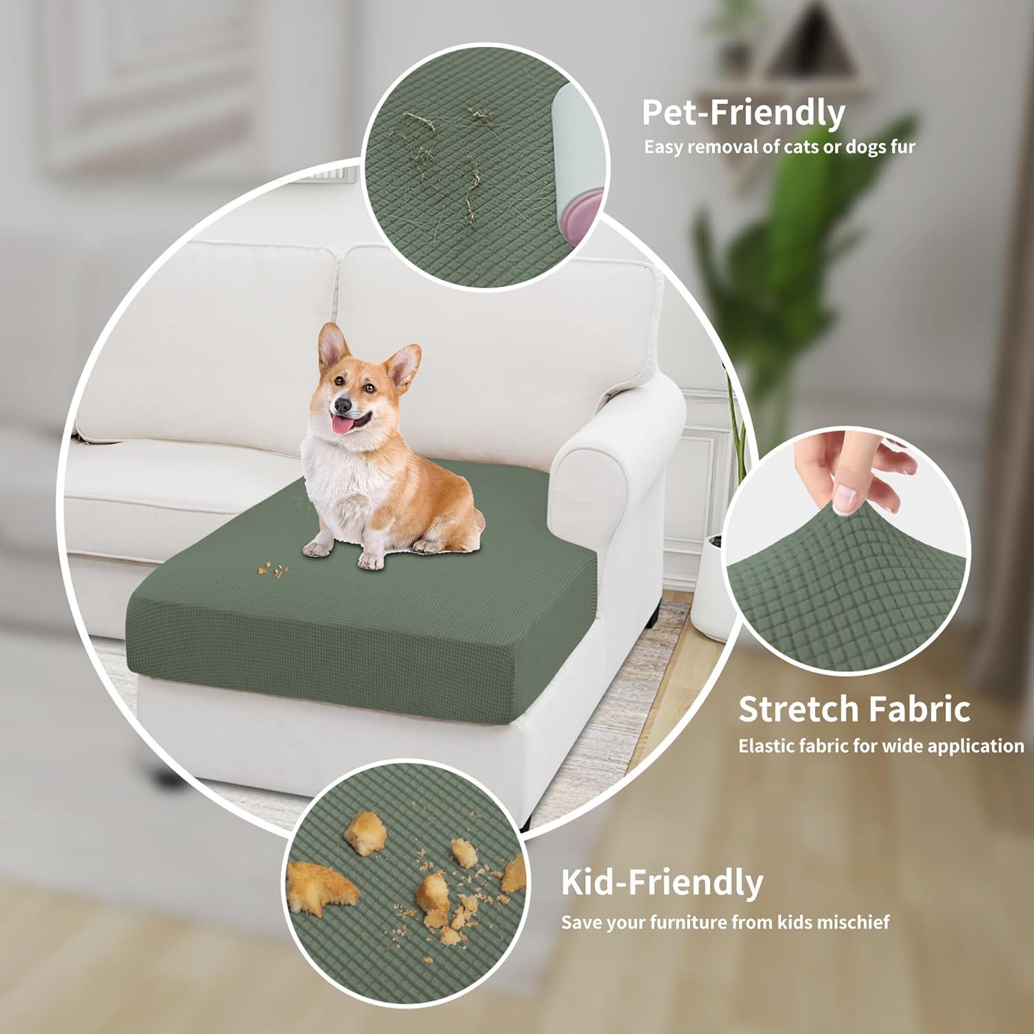 image:imageEasyGoing Stretch 4 Pieces Couch Cushion Covers for Sectional Sofa LeftRight L Shape Chaise Lounge Sofa Seat slipcover AntiSlip Sofa Cover Soft 3 Seater 1 Chaise Dark GrayGreyish Green