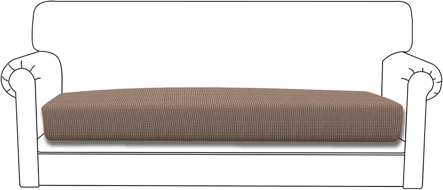image:imageEasyGoing Stretch 4 Pieces Couch Cushion Covers for Sectional Sofa LeftRight L Shape Chaise Lounge Sofa Seat slipcover AntiSlip Sofa Cover Soft 3 Seater 1 Chaise Dark GrayCamel