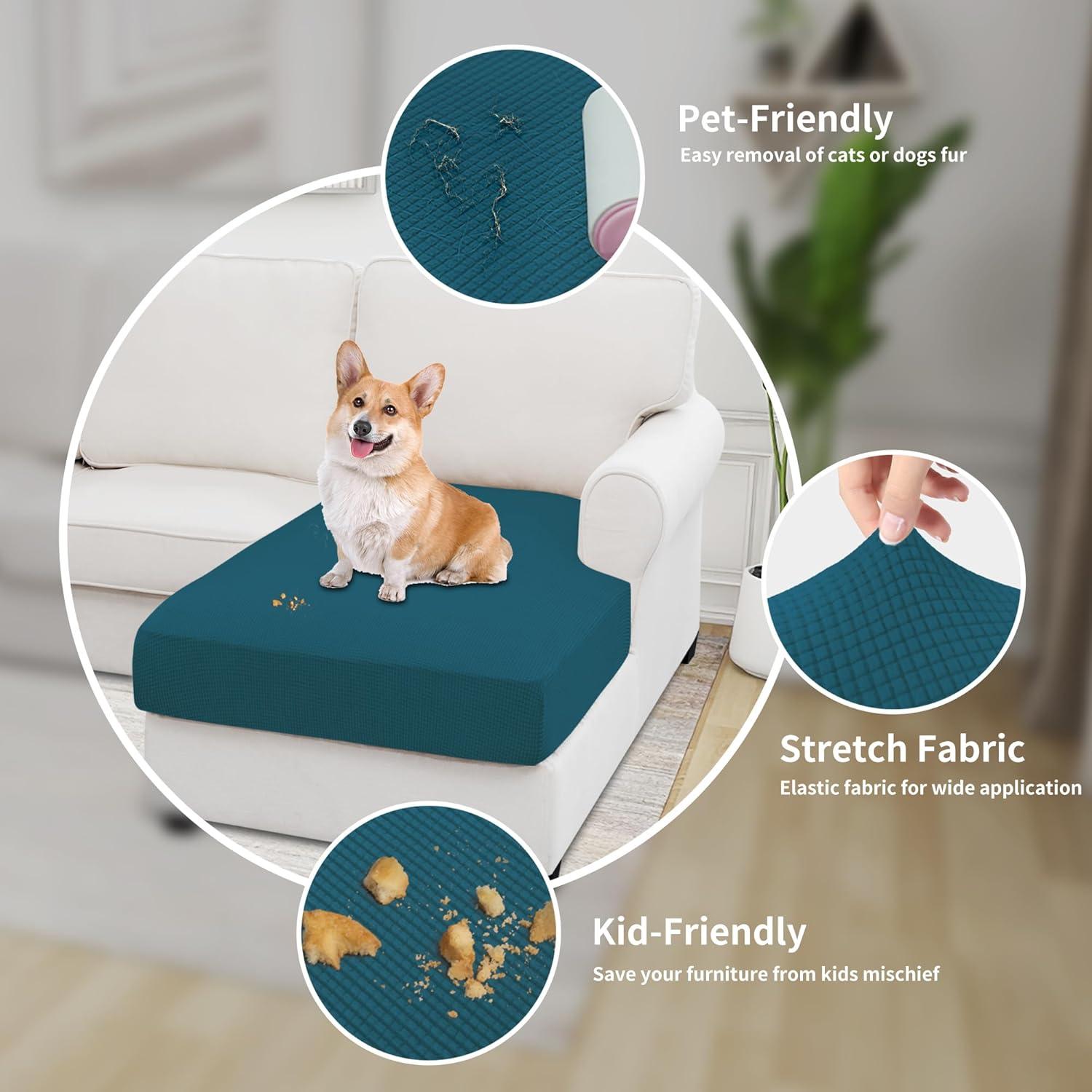 image:imageEasyGoing Stretch 4 Pieces Couch Cushion Covers for Sectional Sofa LeftRight L Shape Chaise Lounge Sofa Seat slipcover AntiSlip Sofa Cover Soft 3 Seater 1 Chaise Dark GrayPeacock Blue