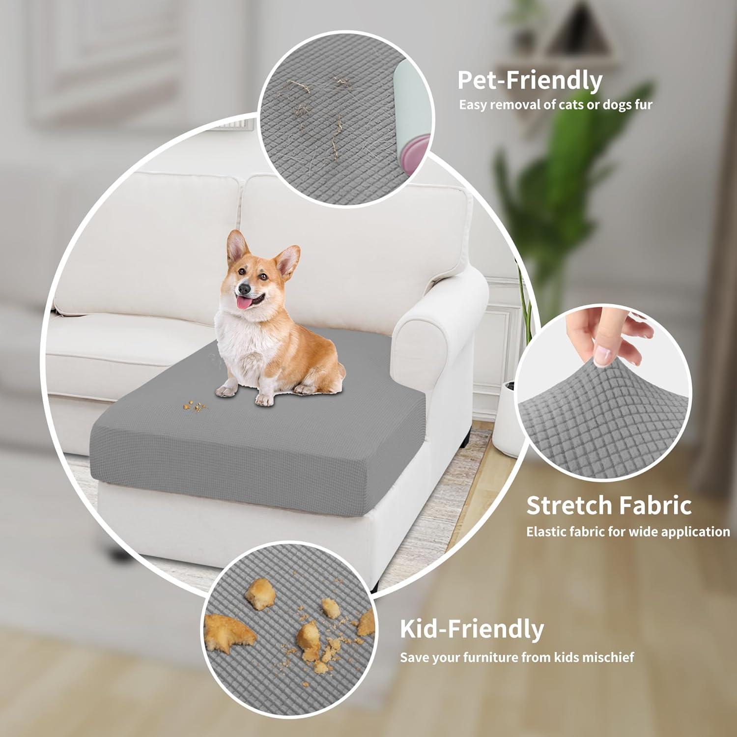 image:imageEasyGoing Stretch 4 Pieces Couch Cushion Covers for Sectional Sofa LeftRight L Shape Chaise Lounge Sofa Seat slipcover AntiSlip Sofa Cover Soft 3 Seater 1 Chaise Dark GrayLight Gray