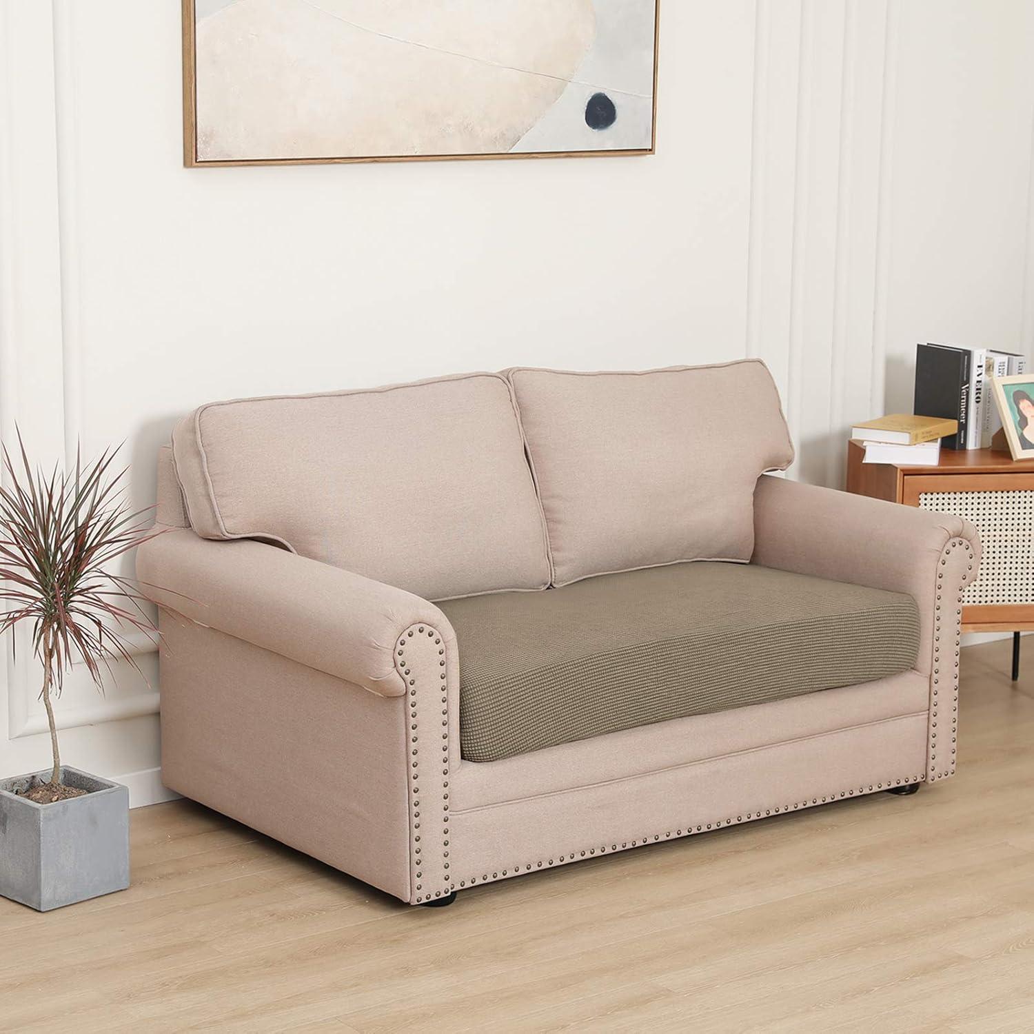 image:imageEasyGoing Stretch 4 Pieces Couch Cushion Covers for Sectional Sofa LeftRight L Shape Chaise Lounge Sofa Seat slipcover AntiSlip Sofa Cover Soft 3 Seater 1 Chaise Dark GrayNatural