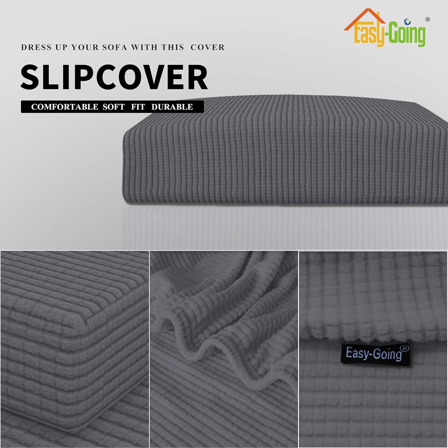 image:imageEasyGoing Stretch 4 Pieces Couch Cushion Covers for Sectional Sofa LeftRight L Shape Chaise Lounge Sofa Seat slipcover AntiSlip Sofa Cover Soft 3 Seater 1 Chaise Dark GrayGrey