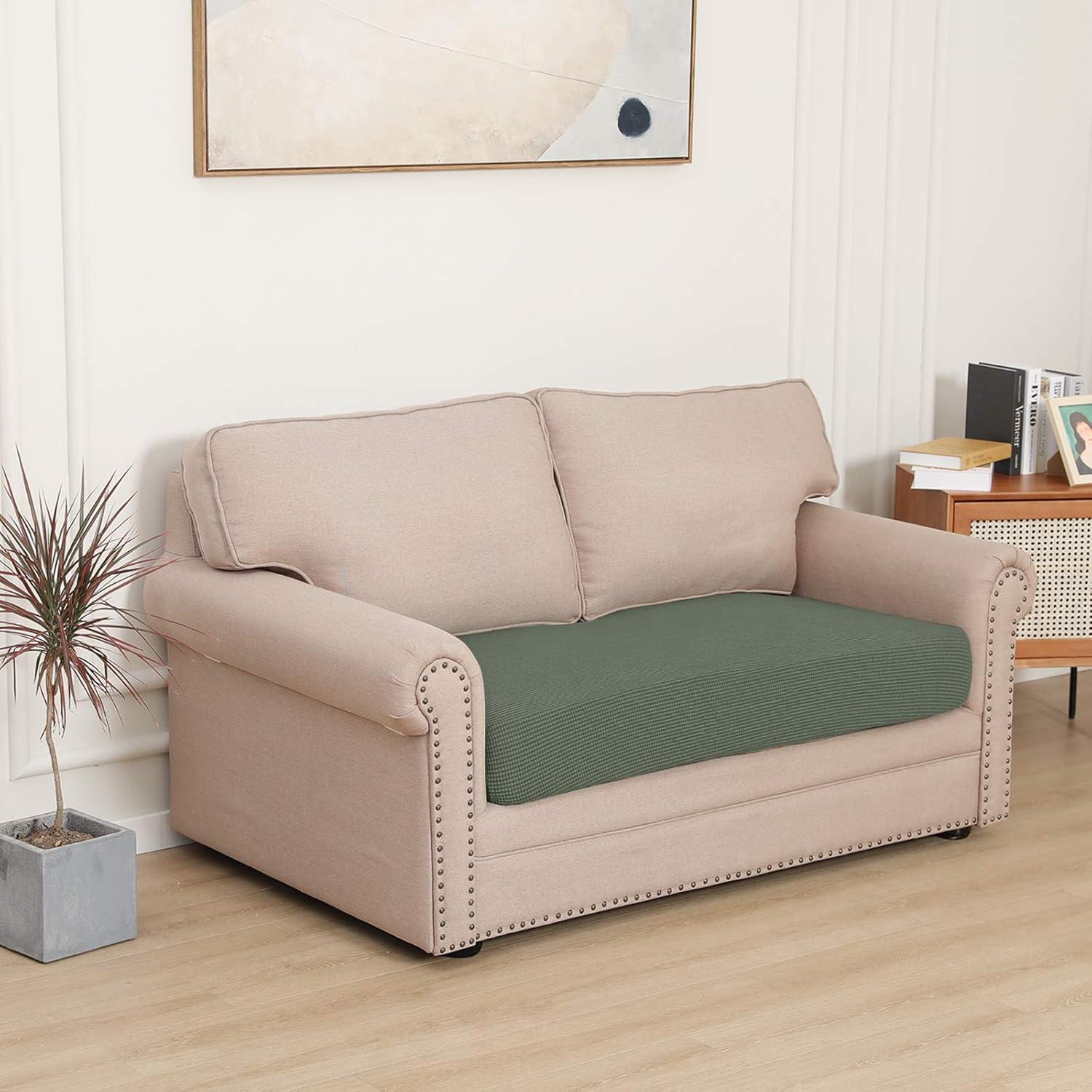 image:imageEasyGoing Stretch 4 Pieces Couch Cushion Covers for Sectional Sofa LeftRight L Shape Chaise Lounge Sofa Seat slipcover AntiSlip Sofa Cover Soft 3 Seater 1 Chaise Dark GrayGreyish Green