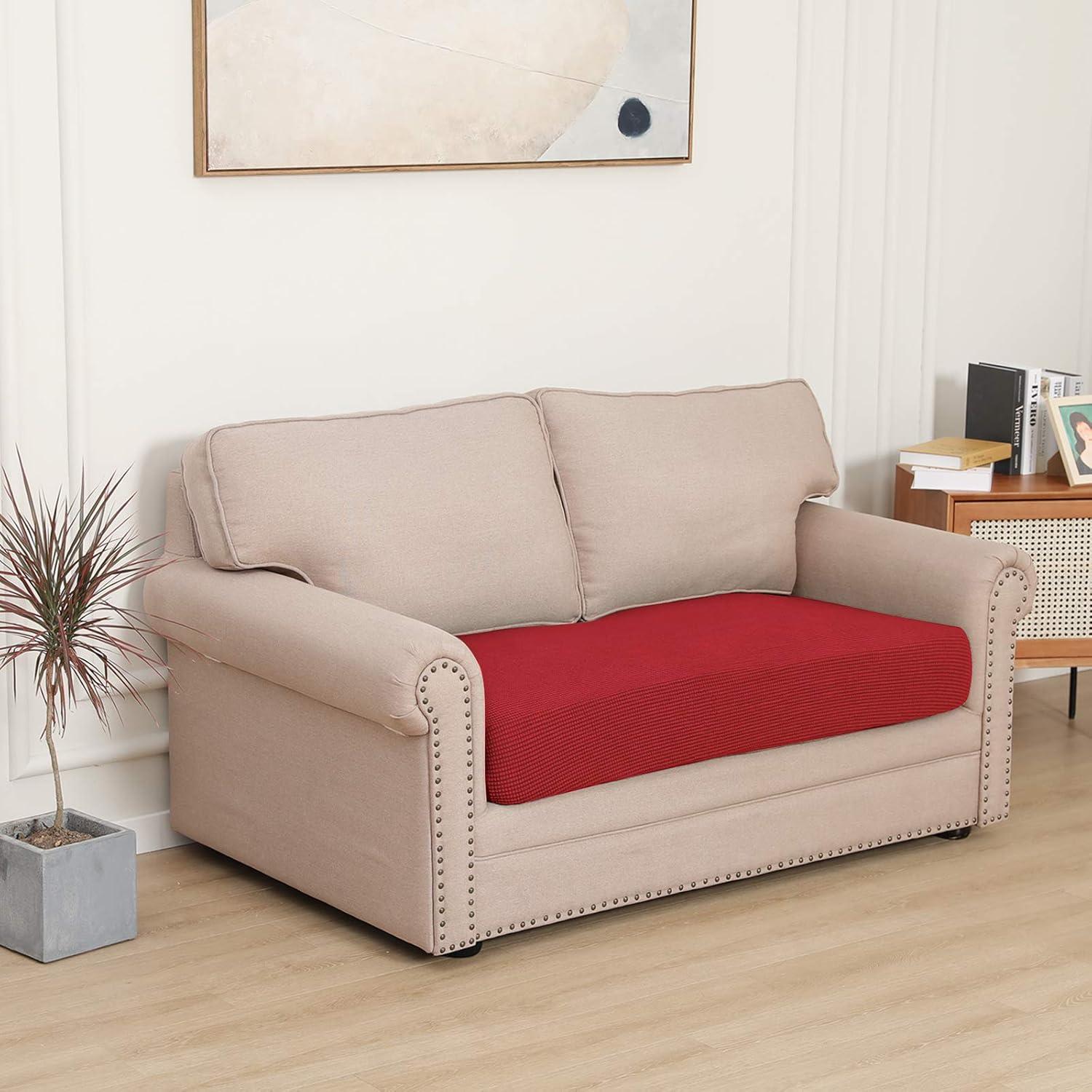 image:imageEasyGoing Stretch 4 Pieces Couch Cushion Covers for Sectional Sofa LeftRight L Shape Chaise Lounge Sofa Seat slipcover AntiSlip Sofa Cover Soft 3 Seater 1 Chaise Dark GrayChristmas Red