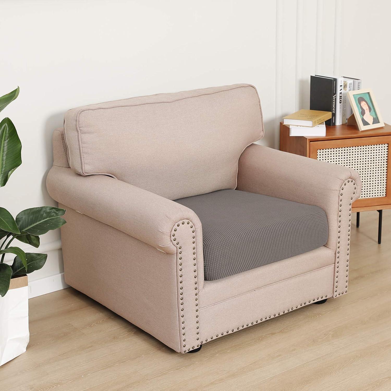 image:imageEasyGoing Stretch 4 Pieces Couch Cushion Covers for Sectional Sofa LeftRight L Shape Chaise Lounge Sofa Seat slipcover AntiSlip Sofa Cover Soft 3 Seater 1 Chaise Dark GrayTaupe