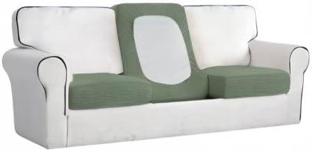 image:imageEasyGoing Stretch 4 Pieces Couch Cushion Covers for Sectional Sofa LeftRight L Shape Chaise Lounge Sofa Seat slipcover AntiSlip Sofa Cover Soft 3 Seater 1 Chaise Dark GrayGreyish Green