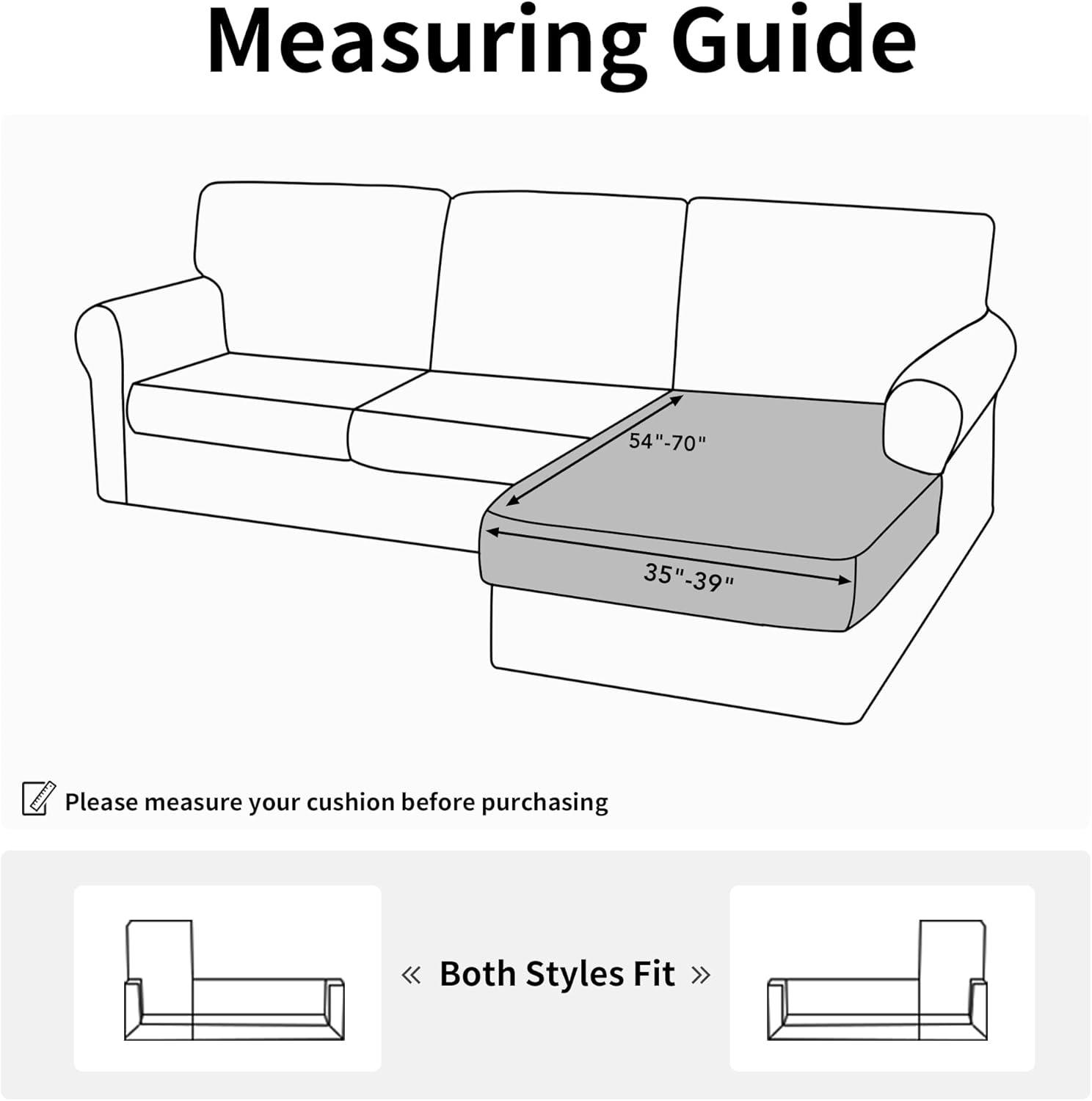 image:imageEasyGoing Stretch 4 Pieces Couch Cushion Covers for Sectional Sofa LeftRight L Shape Chaise Lounge Sofa Seat slipcover AntiSlip Sofa Cover Soft 3 Seater 1 Chaise Dark GrayGrey