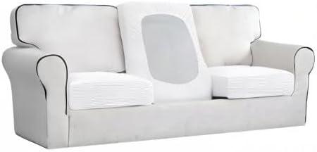 image:imageEasyGoing Stretch 4 Pieces Couch Cushion Covers for Sectional Sofa LeftRight L Shape Chaise Lounge Sofa Seat slipcover AntiSlip Sofa Cover Soft 3 Seater 1 Chaise Dark GraySnow White
