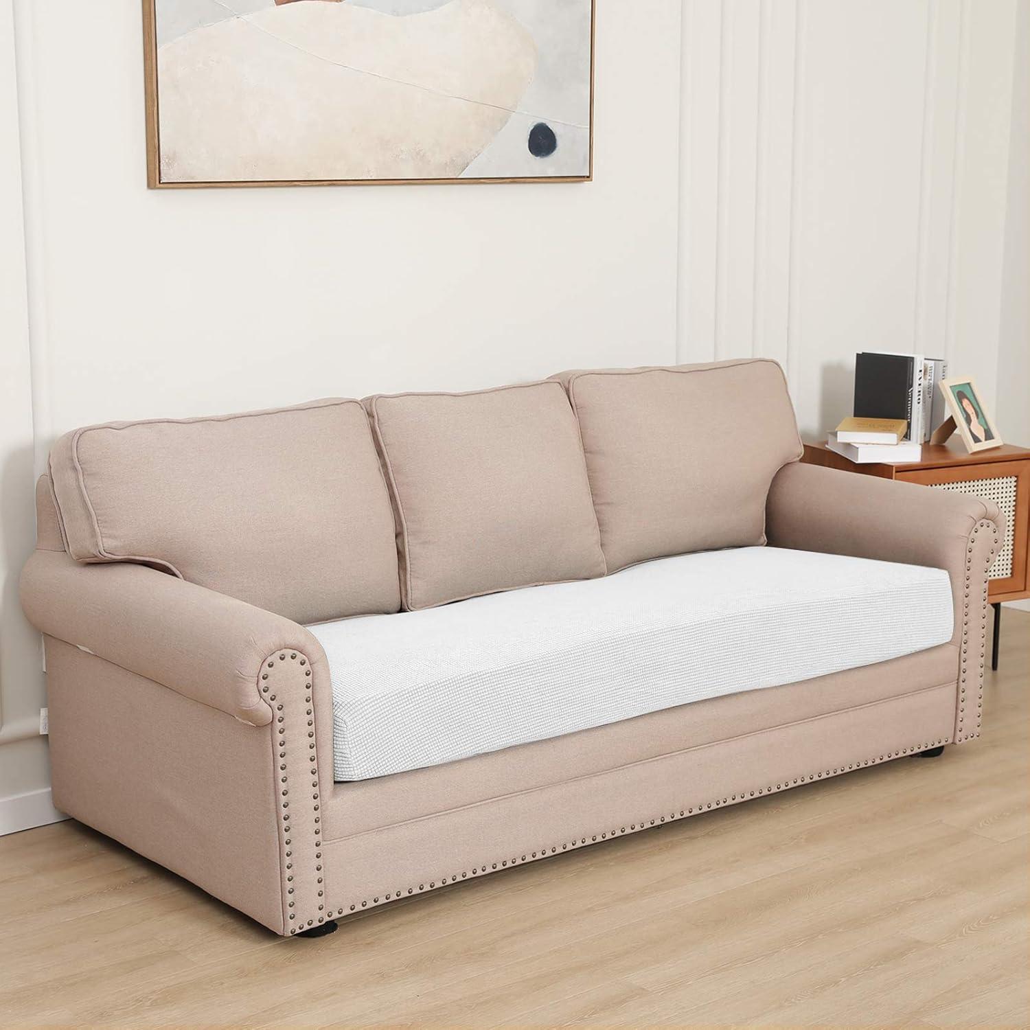 image:imageEasyGoing Stretch 4 Pieces Couch Cushion Covers for Sectional Sofa LeftRight L Shape Chaise Lounge Sofa Seat slipcover AntiSlip Sofa Cover Soft 3 Seater 1 Chaise Dark GraySnow White