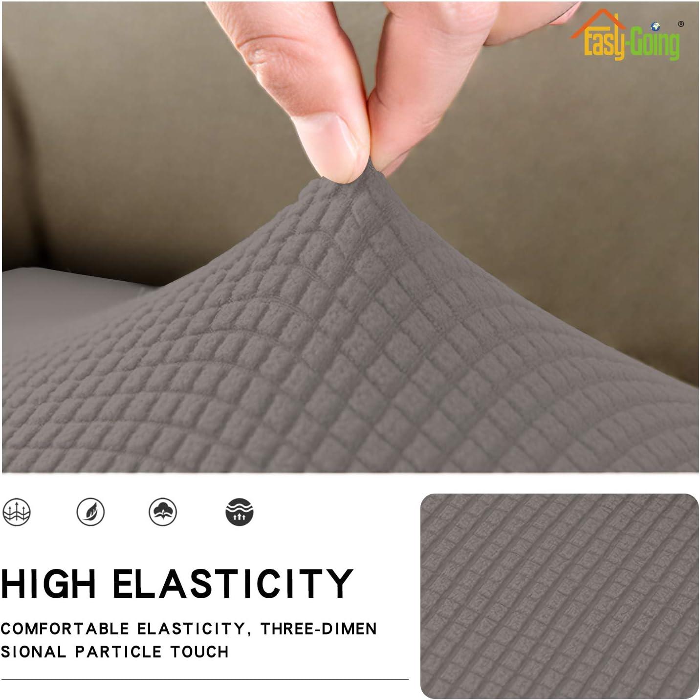 image:imageEasyGoing Stretch 4 Pieces Couch Cushion Covers for Sectional Sofa LeftRight L Shape Chaise Lounge Sofa Seat slipcover AntiSlip Sofa Cover Soft 3 Seater 1 Chaise Dark GrayTaupe