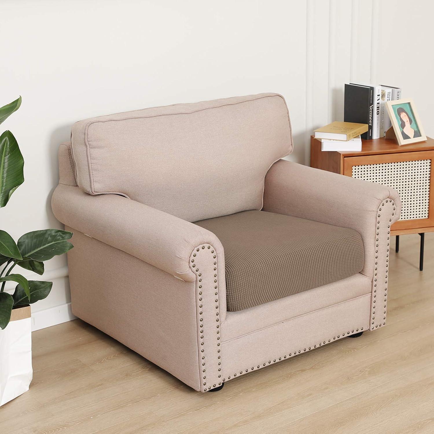 image:imageEasyGoing Stretch 4 Pieces Couch Cushion Covers for Sectional Sofa LeftRight L Shape Chaise Lounge Sofa Seat slipcover AntiSlip Sofa Cover Soft 3 Seater 1 Chaise Dark GrayCamel