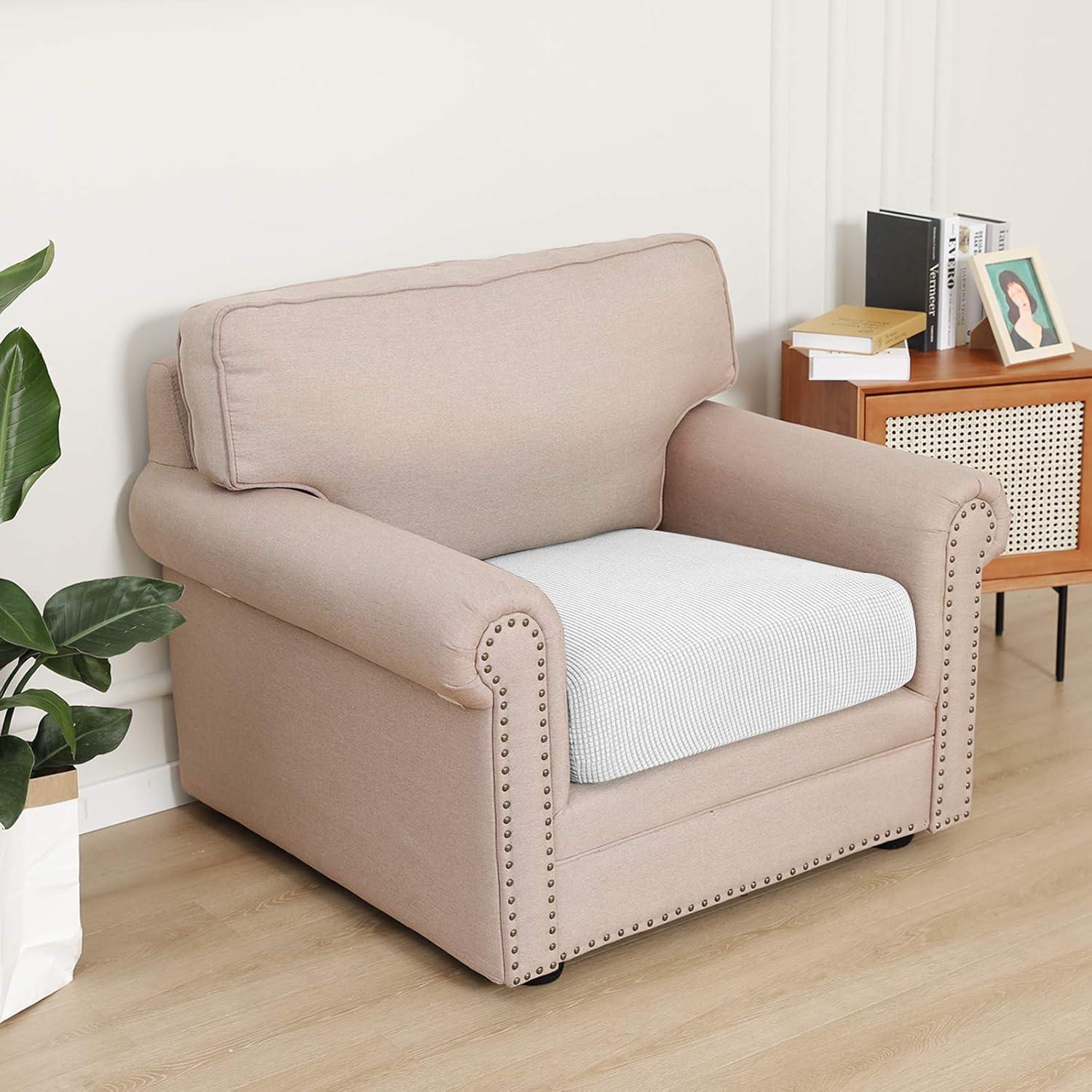 image:imageEasyGoing Stretch 4 Pieces Couch Cushion Covers for Sectional Sofa LeftRight L Shape Chaise Lounge Sofa Seat slipcover AntiSlip Sofa Cover Soft 3 Seater 1 Chaise Dark GraySnow White