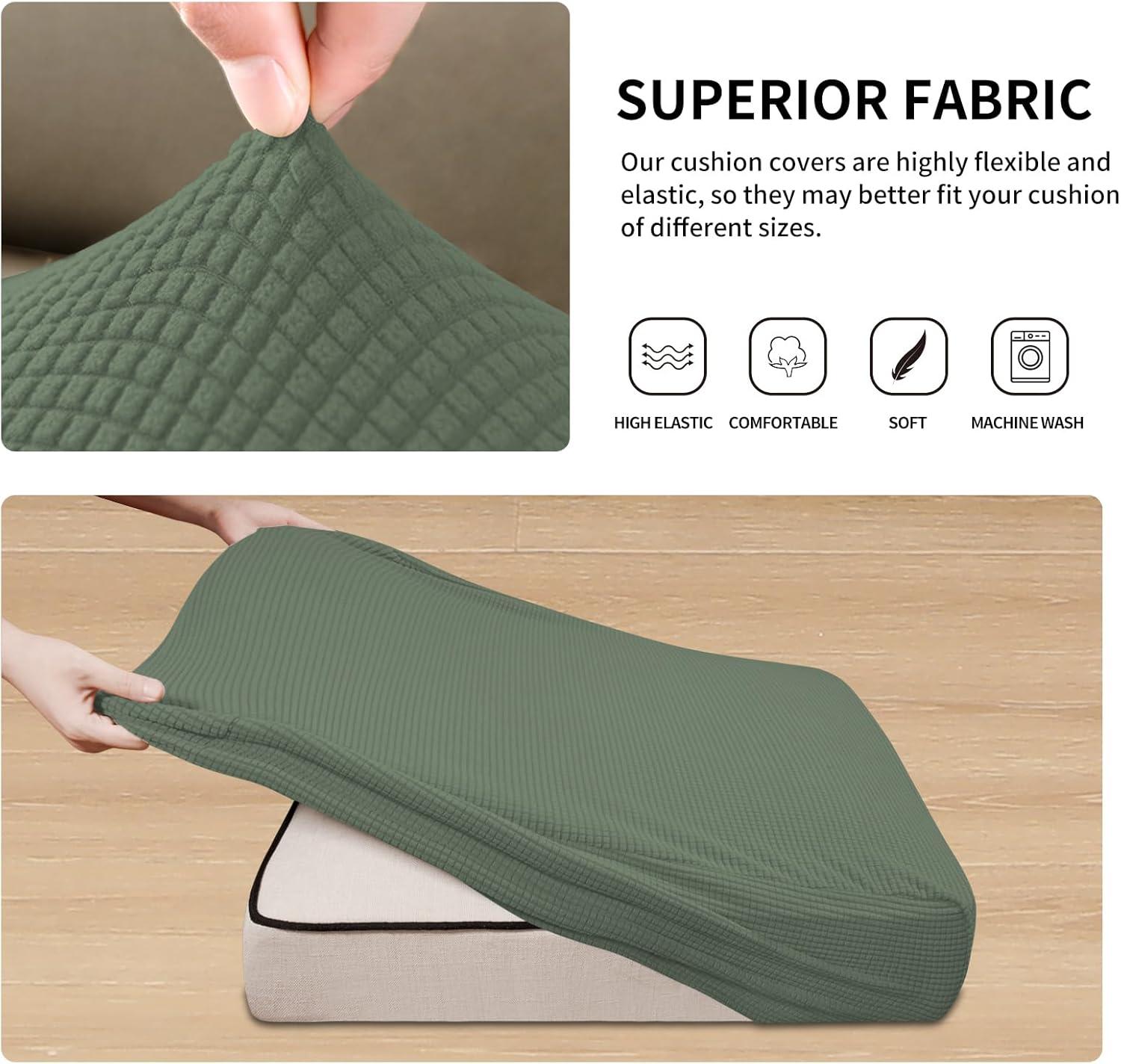 image:imageEasyGoing Stretch 4 Pieces Couch Cushion Covers for Sectional Sofa LeftRight L Shape Chaise Lounge Sofa Seat slipcover AntiSlip Sofa Cover Soft 3 Seater 1 Chaise Dark GrayGreyish Green