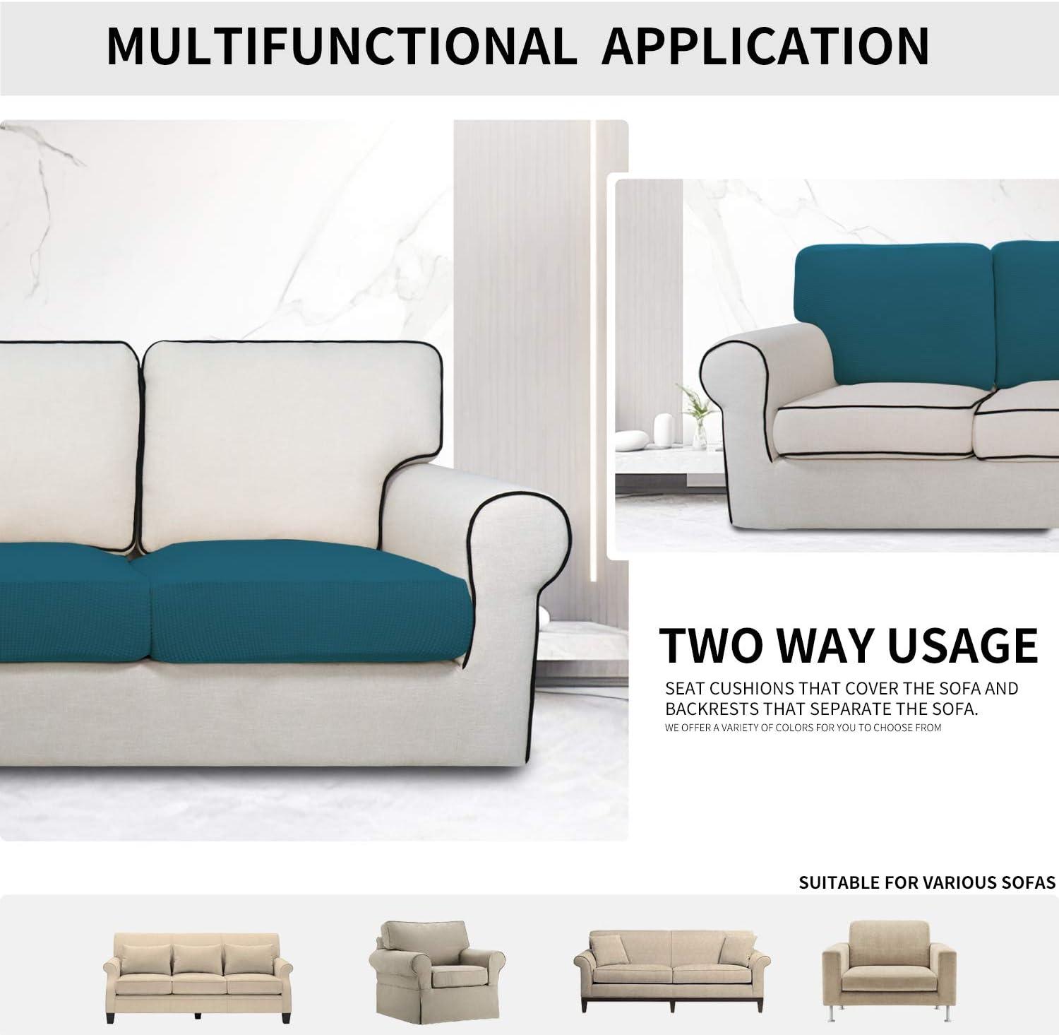 image:imageEasyGoing Stretch 4 Pieces Couch Cushion Covers for Sectional Sofa LeftRight L Shape Chaise Lounge Sofa Seat slipcover AntiSlip Sofa Cover Soft 3 Seater 1 Chaise Dark GrayPeacock Blue