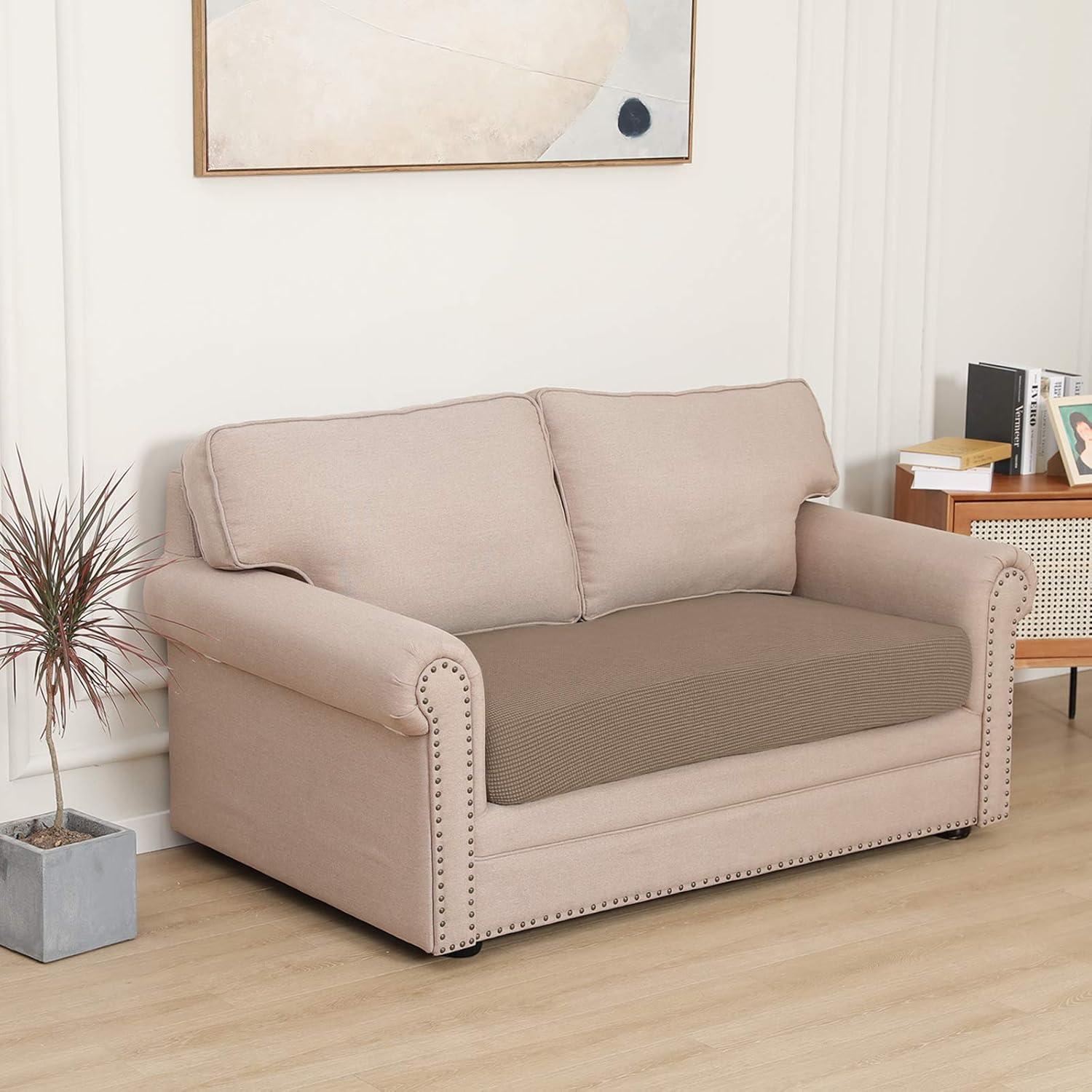 image:imageEasyGoing Stretch 4 Pieces Couch Cushion Covers for Sectional Sofa LeftRight L Shape Chaise Lounge Sofa Seat slipcover AntiSlip Sofa Cover Soft 3 Seater 1 Chaise Dark GrayCamel