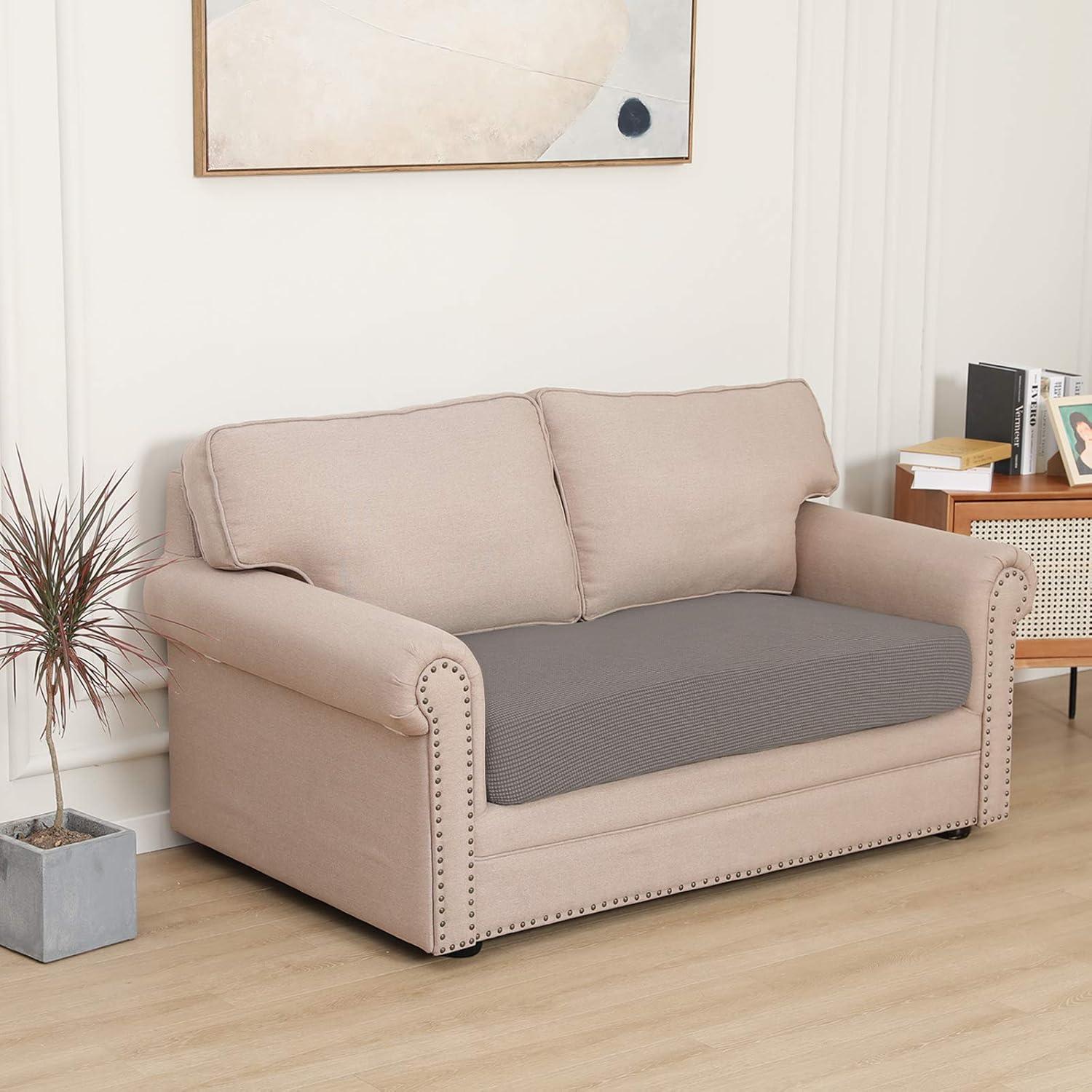 image:imageEasyGoing Stretch 4 Pieces Couch Cushion Covers for Sectional Sofa LeftRight L Shape Chaise Lounge Sofa Seat slipcover AntiSlip Sofa Cover Soft 3 Seater 1 Chaise Dark GrayTaupe