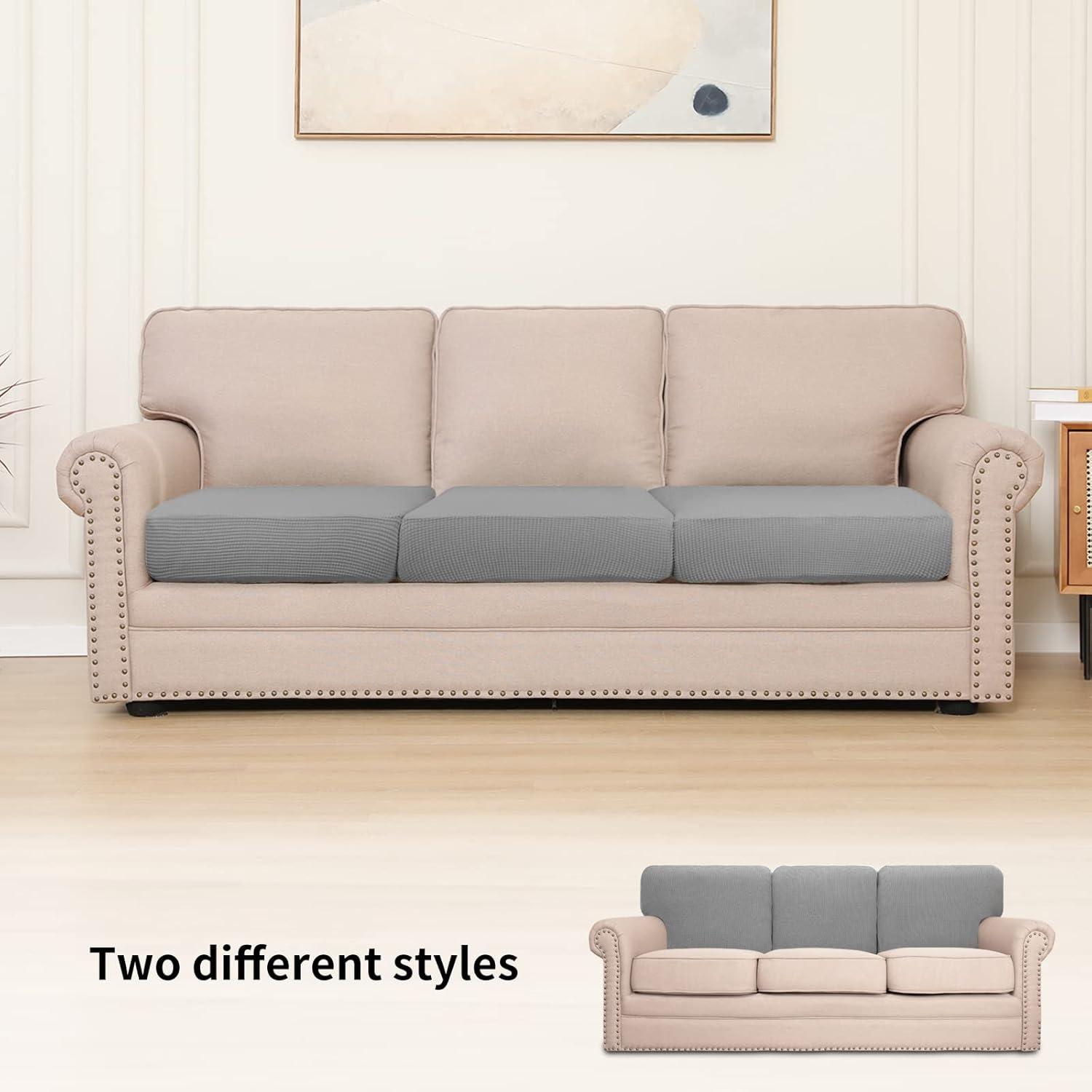 image:imageEasyGoing Stretch 4 Pieces Couch Cushion Covers for Sectional Sofa LeftRight L Shape Chaise Lounge Sofa Seat slipcover AntiSlip Sofa Cover Soft 3 Seater 1 Chaise Dark GrayLight Gray