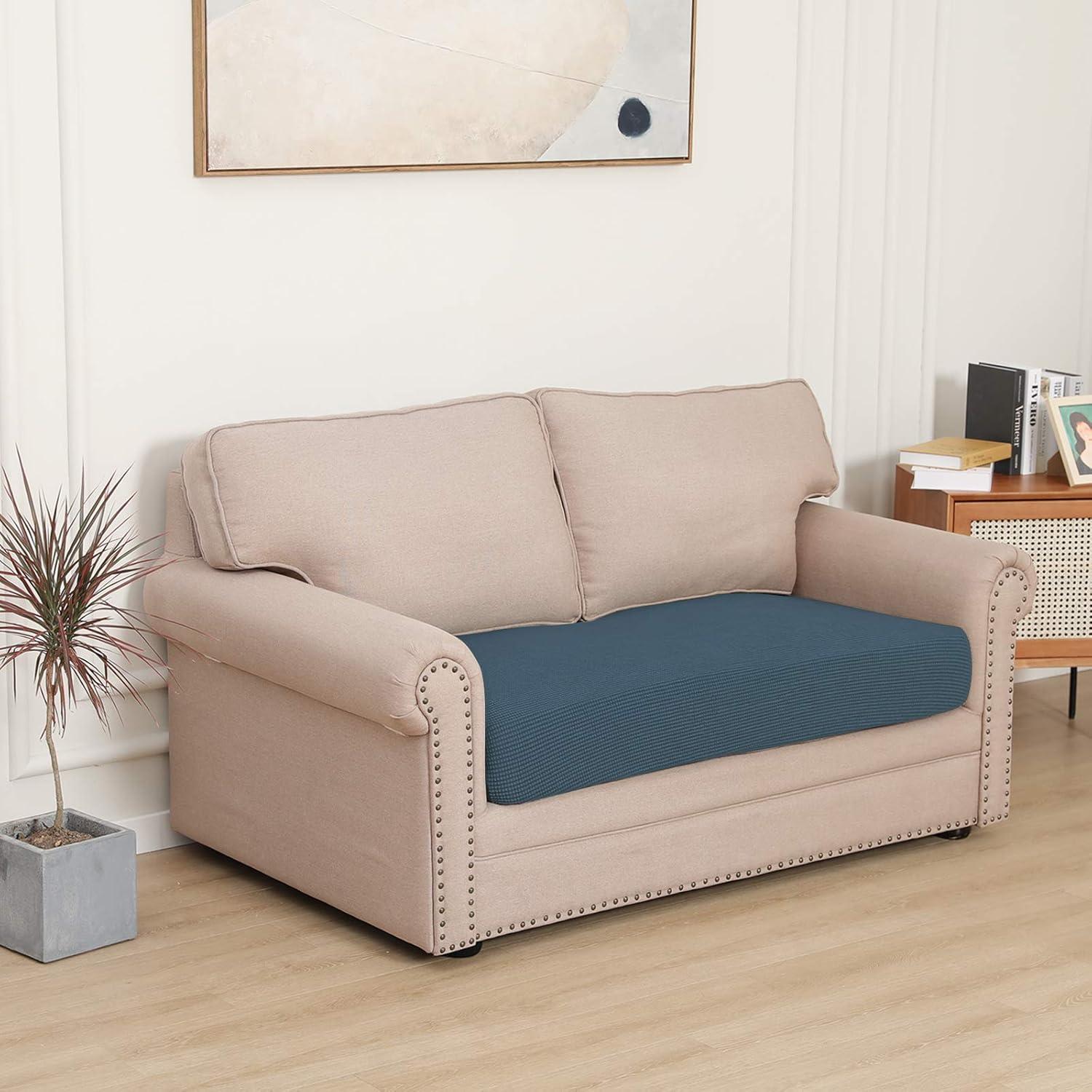 image:imageEasyGoing Stretch 4 Pieces Couch Cushion Covers for Sectional Sofa LeftRight L Shape Chaise Lounge Sofa Seat slipcover AntiSlip Sofa Cover Soft 3 Seater 1 Chaise Dark GrayBluestone