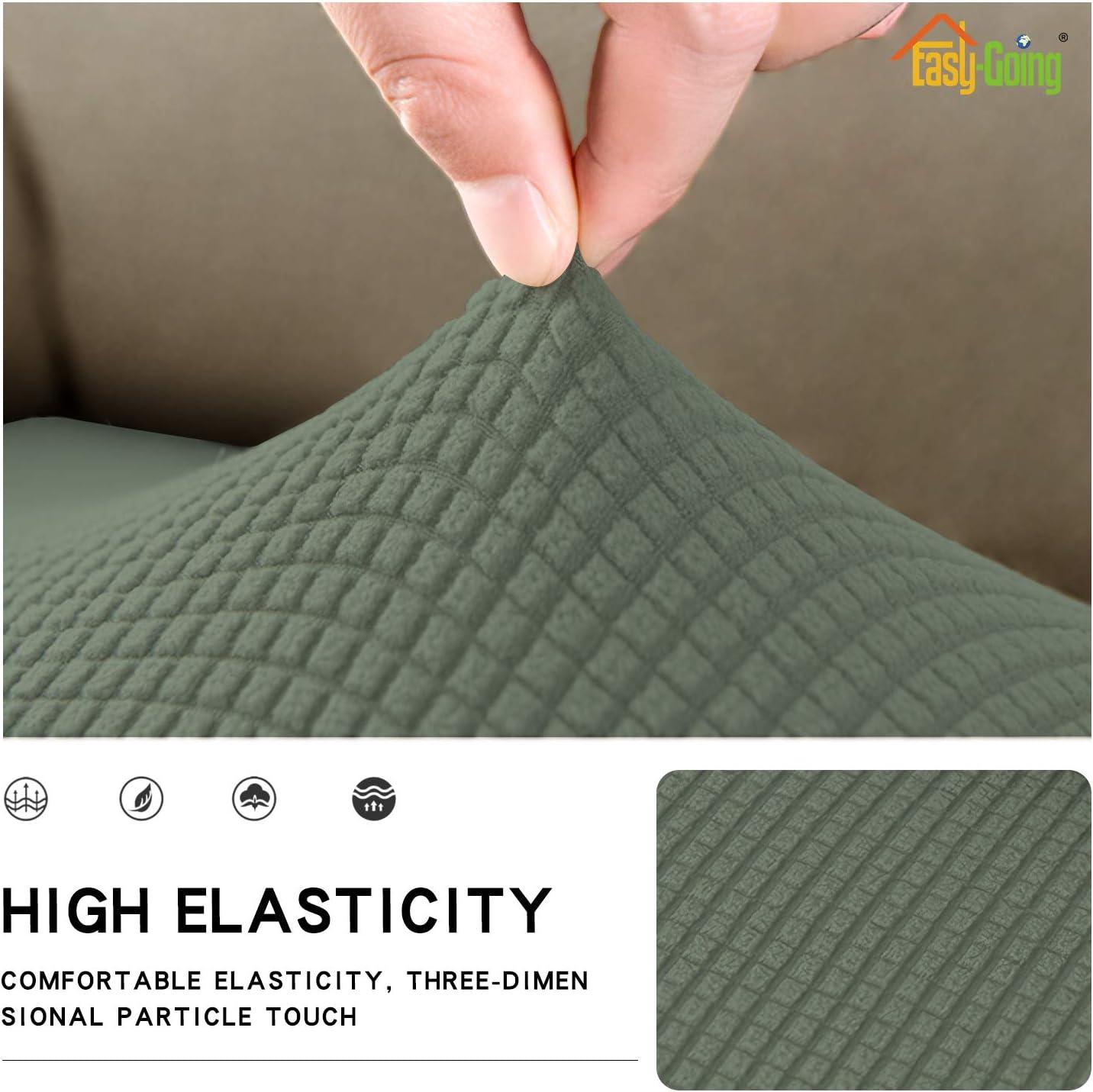 image:imageEasyGoing Stretch 4 Pieces Couch Cushion Covers for Sectional Sofa LeftRight L Shape Chaise Lounge Sofa Seat slipcover AntiSlip Sofa Cover Soft 3 Seater 1 Chaise Dark GrayGreyish Green