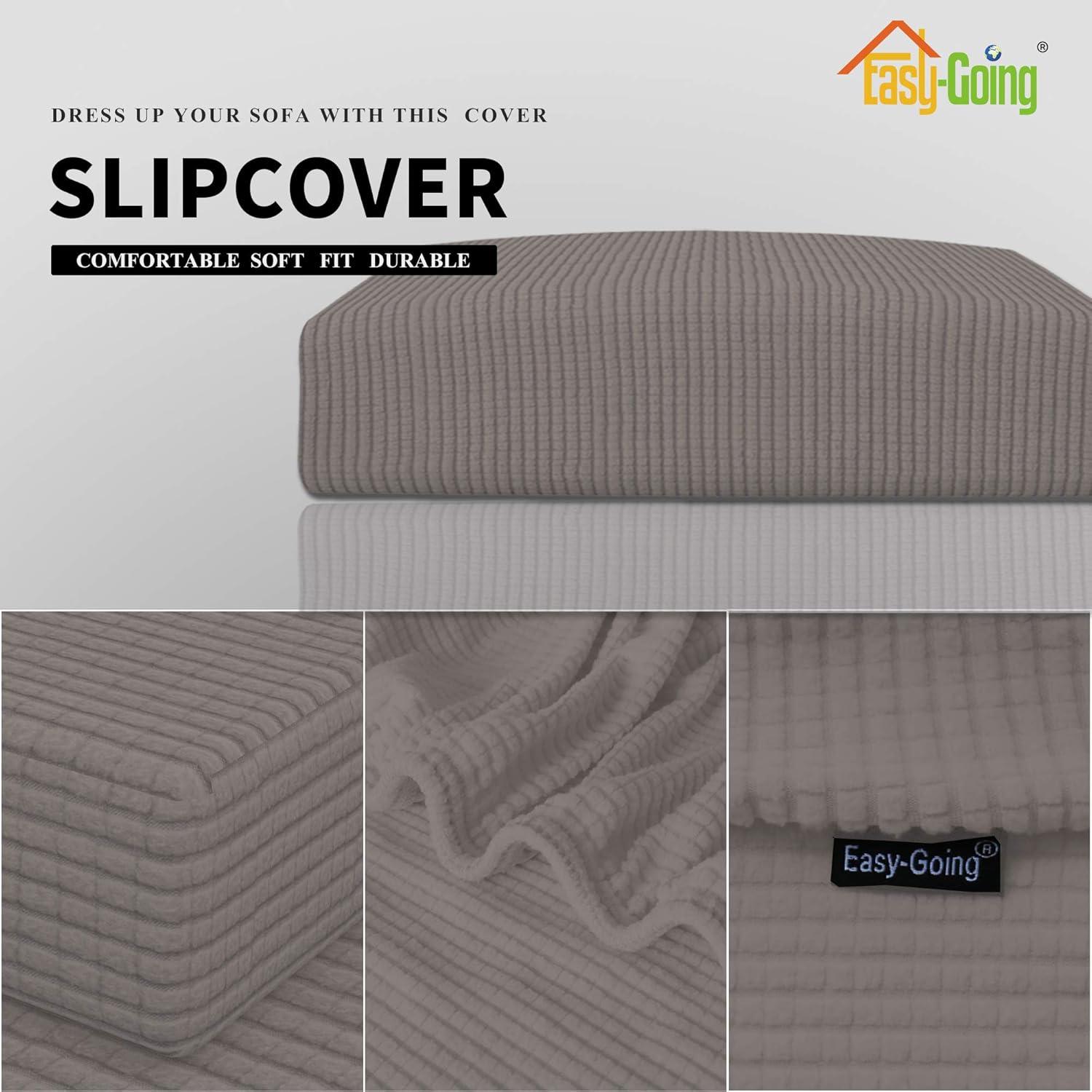 image:imageEasyGoing Stretch 4 Pieces Couch Cushion Covers for Sectional Sofa LeftRight L Shape Chaise Lounge Sofa Seat slipcover AntiSlip Sofa Cover Soft 3 Seater 1 Chaise Dark GrayTaupe