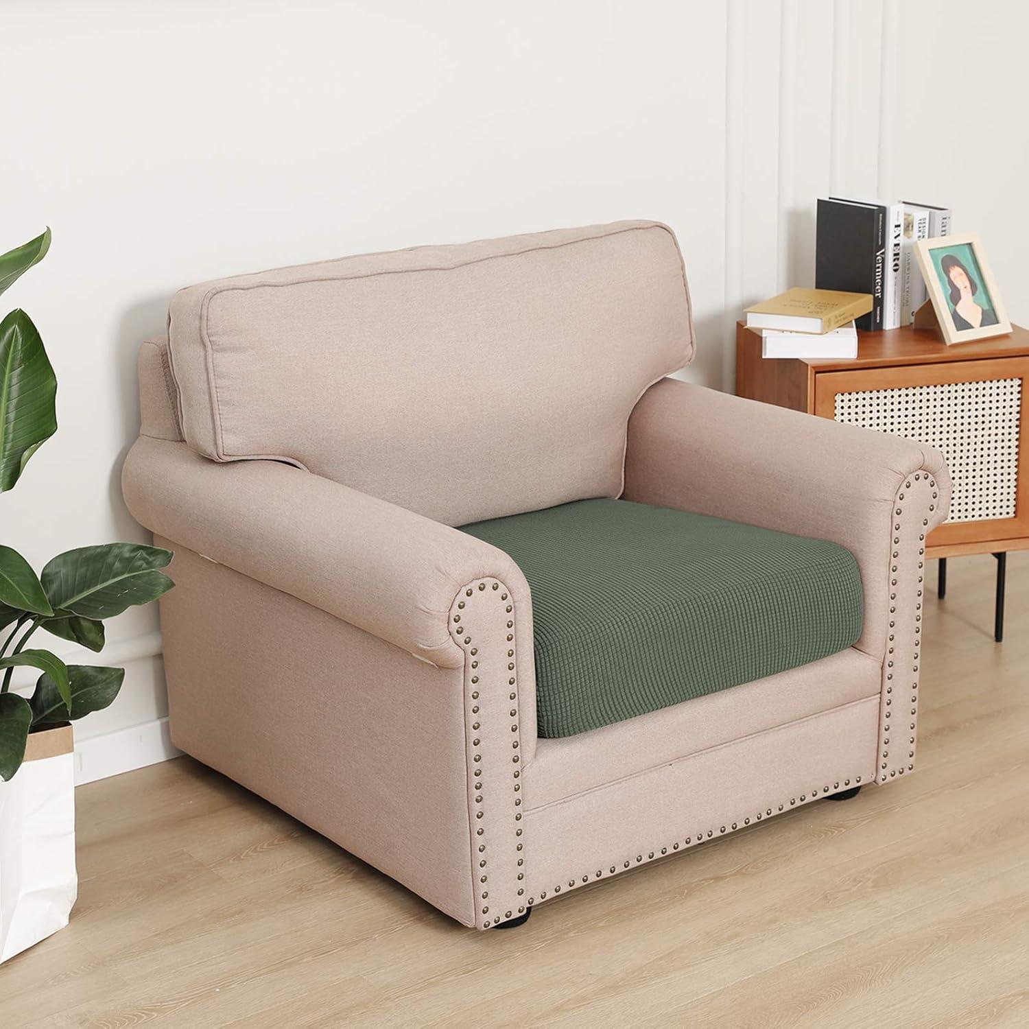 image:imageEasyGoing Stretch 4 Pieces Couch Cushion Covers for Sectional Sofa LeftRight L Shape Chaise Lounge Sofa Seat slipcover AntiSlip Sofa Cover Soft 3 Seater 1 Chaise Dark GrayGreyish Green
